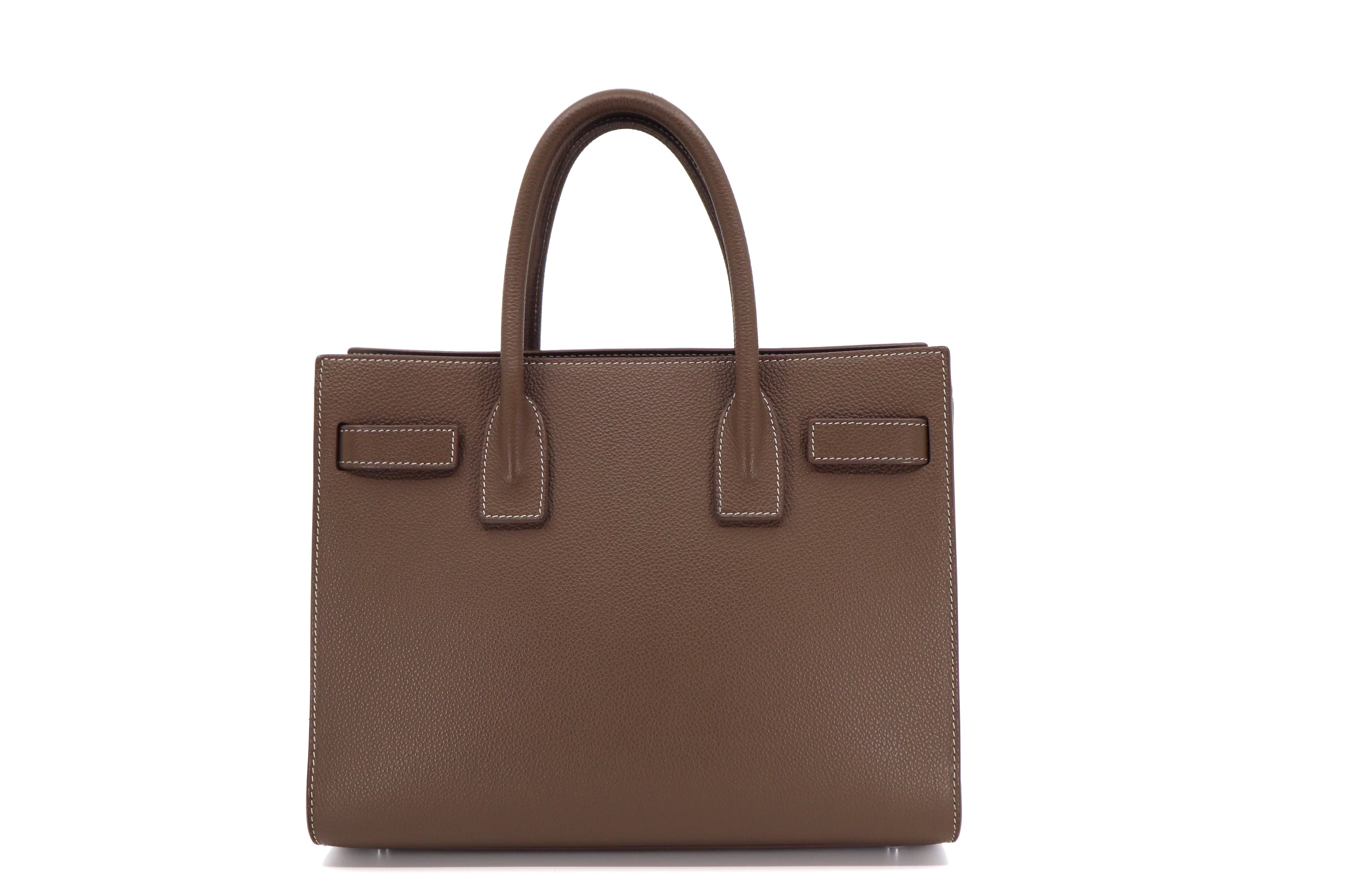 Saint Laurent Grained Calfskin Topstich Baby Sac De Jour Taupe