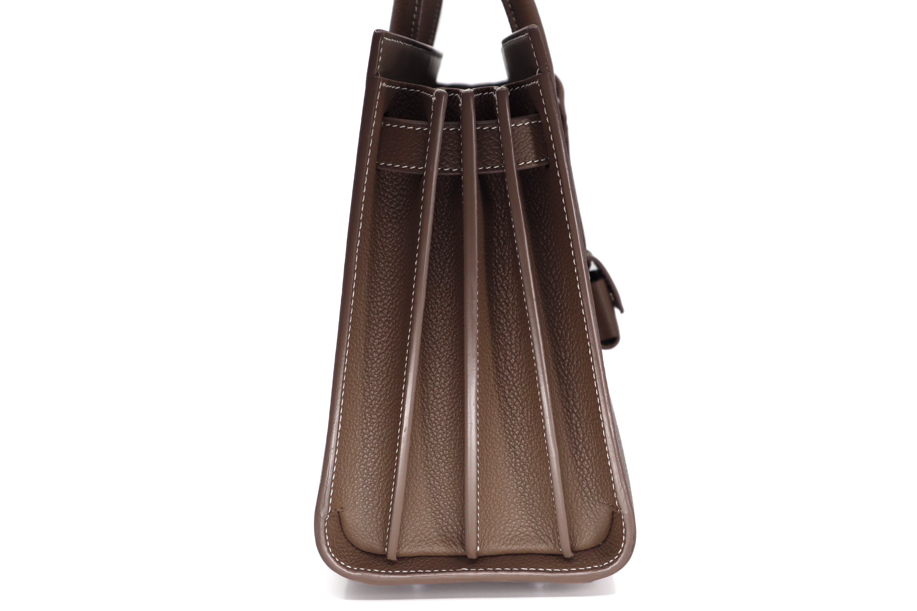 Saint Laurent Grained Calfskin Topstich Baby Sac De Jour Taupe