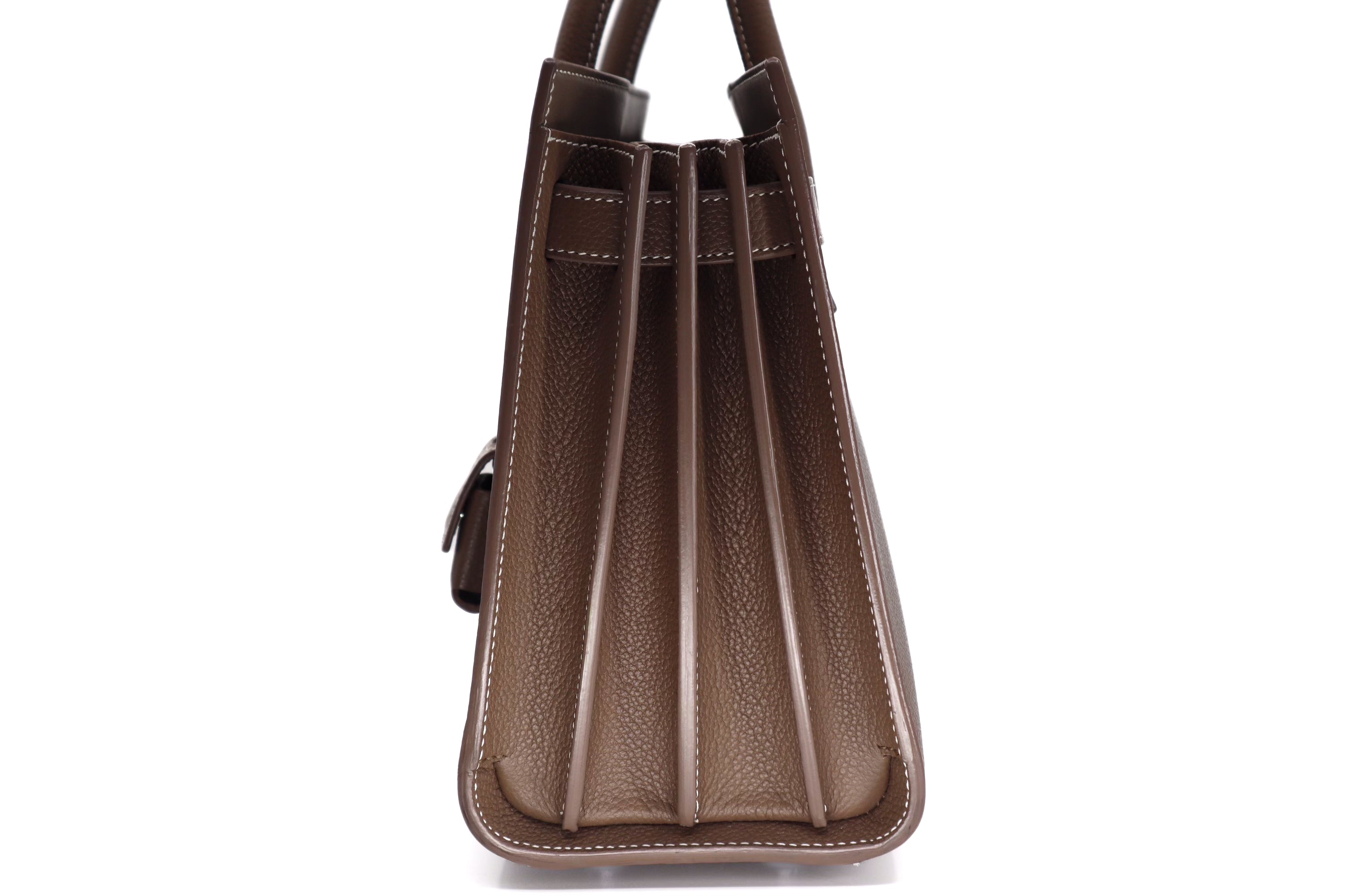 Saint Laurent Grained Calfskin Topstich Baby Sac De Jour Taupe