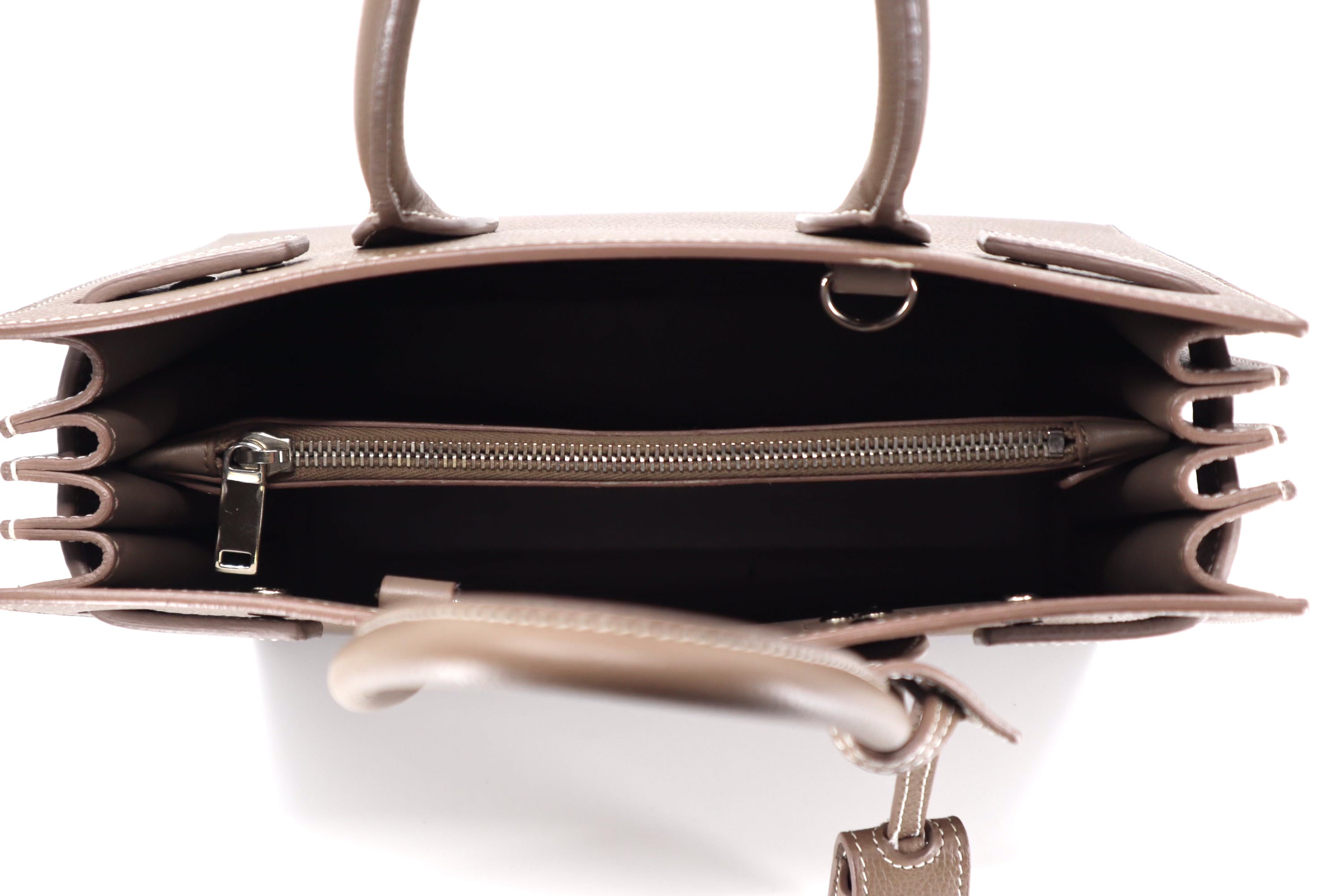 Saint Laurent Grained Calfskin Topstich Baby Sac De Jour Taupe