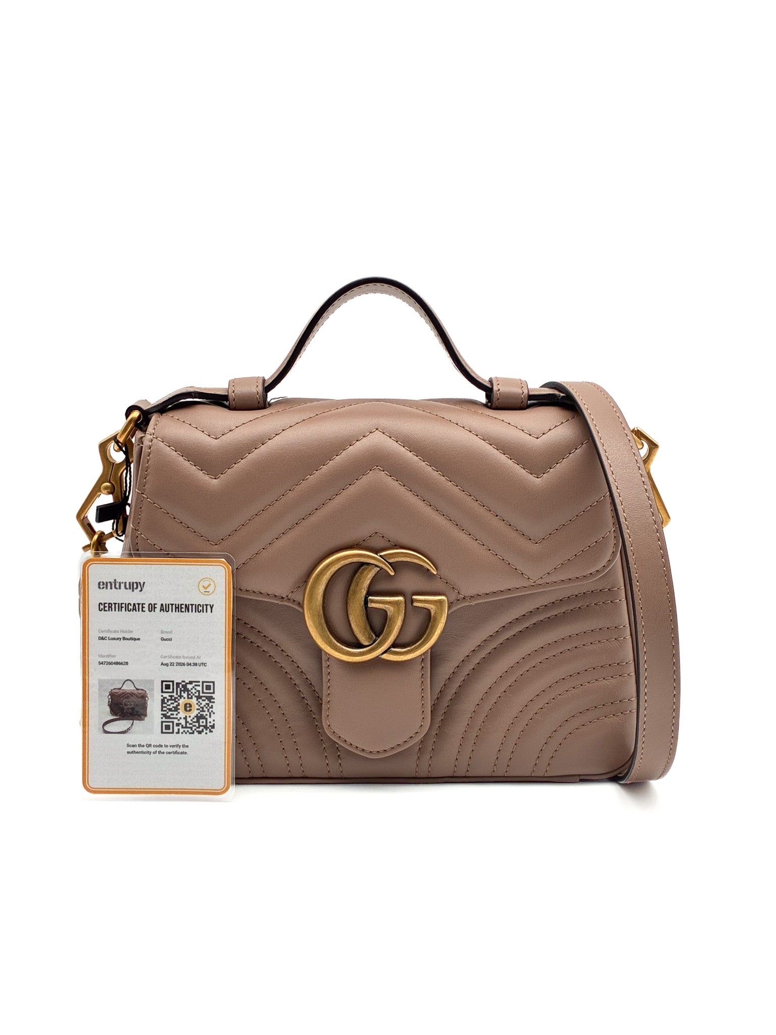 Gucci GG Marmont Mini Top Handle Bag in Dusty Pink Matelasse Chevron Leather GHW