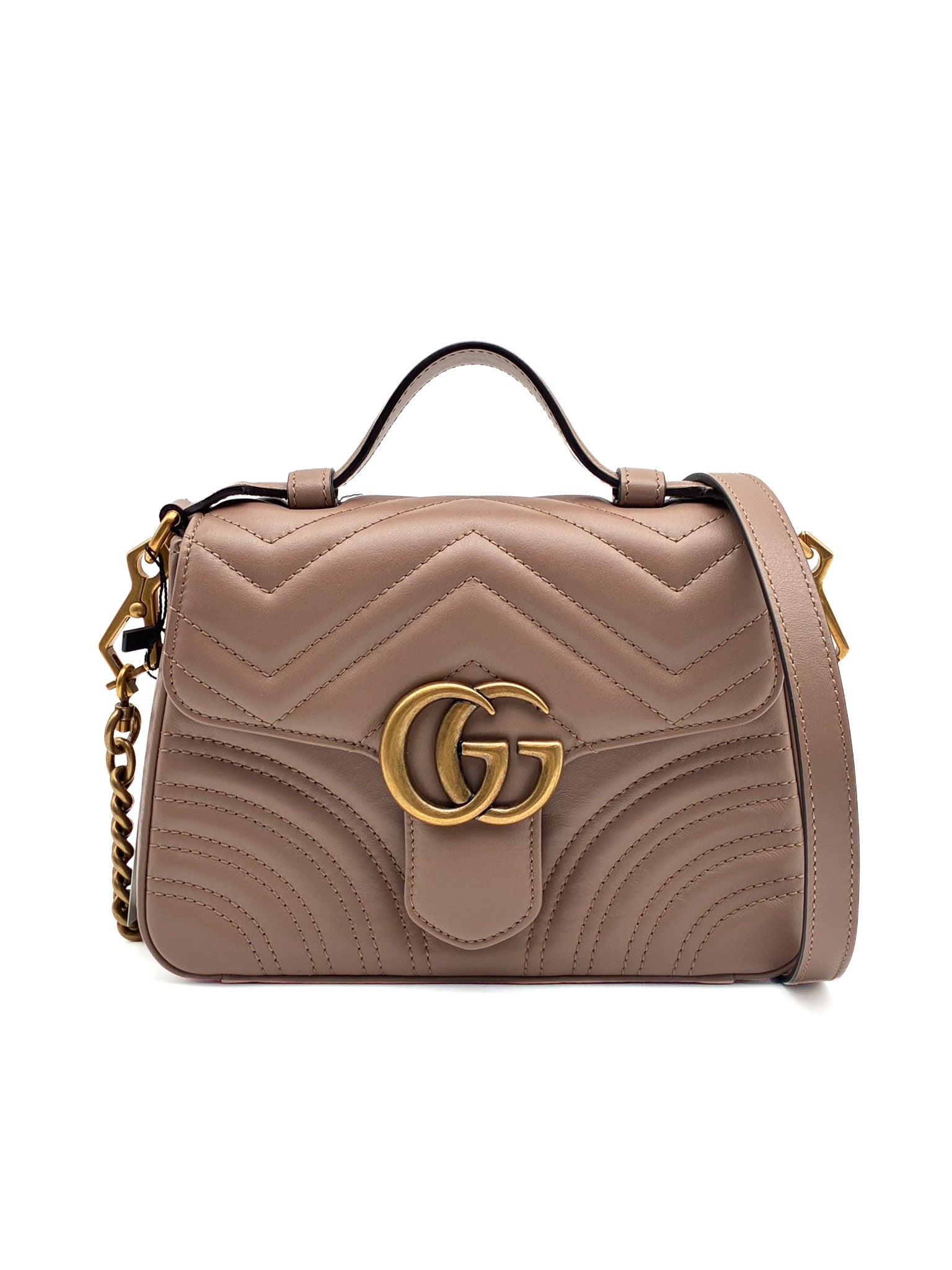 Gucci GG Marmont Mini Top Handle Bag in Dusty Pink Matelasse Chevron Leather GHW