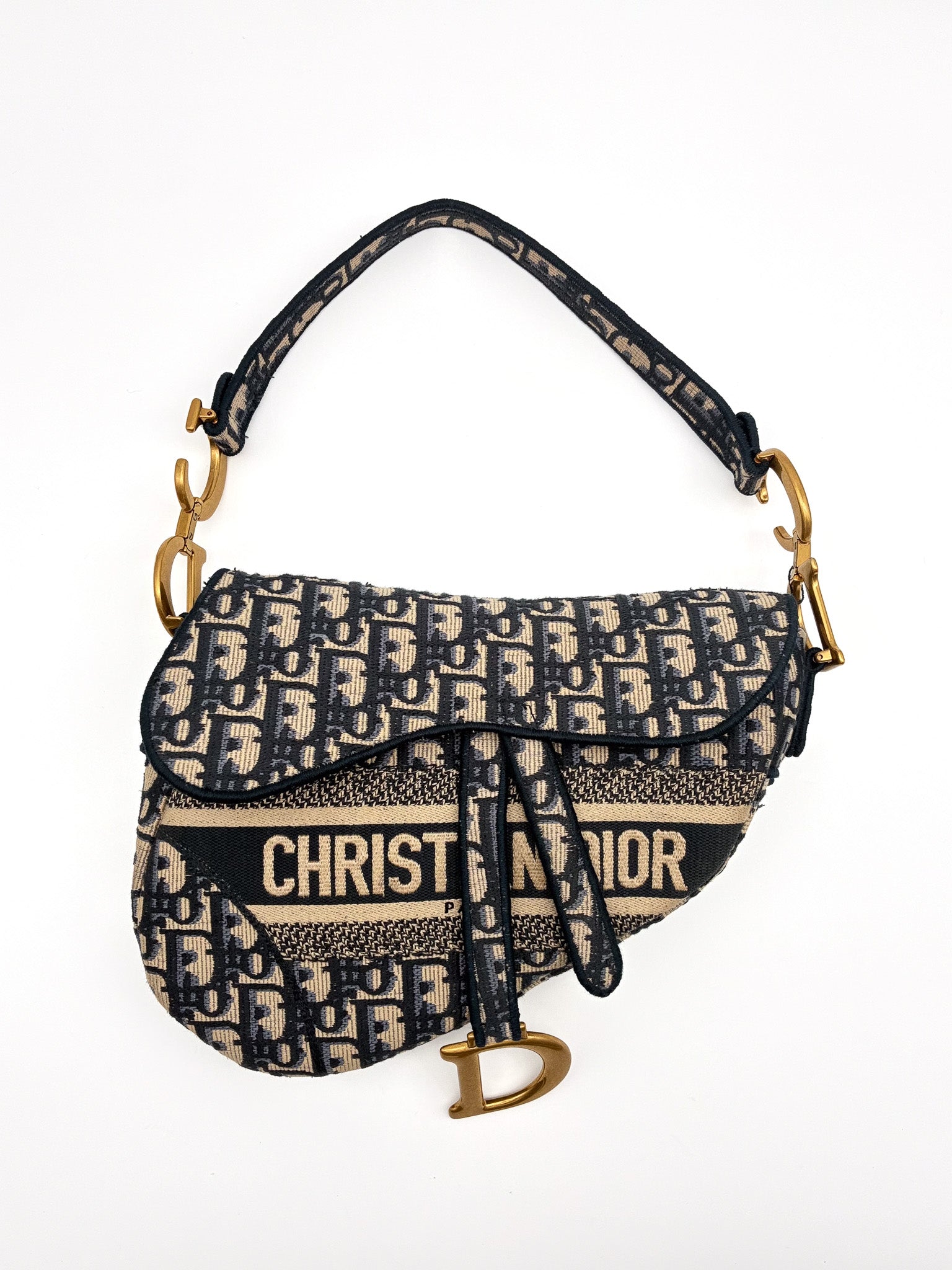 Christian Dior Saddle Bag Blue Dior Oblique Embroidery