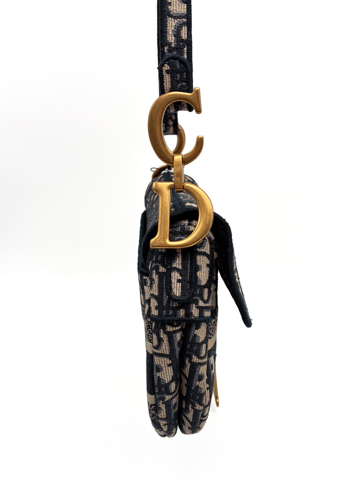 Christian Dior Saddle Bag Blue Dior Oblique Embroidery