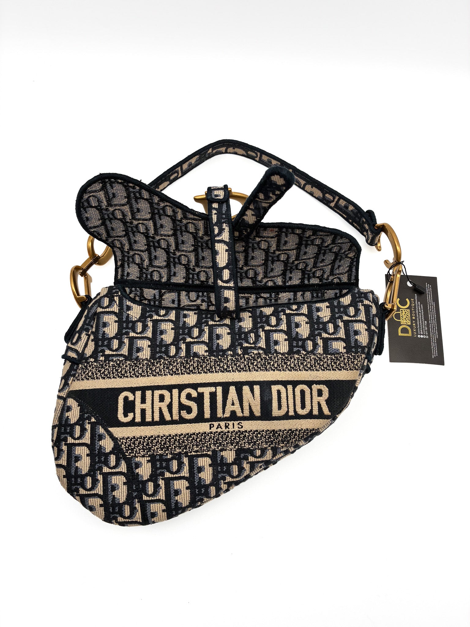 Christian Dior Saddle Bag Blue Dior Oblique Embroidery