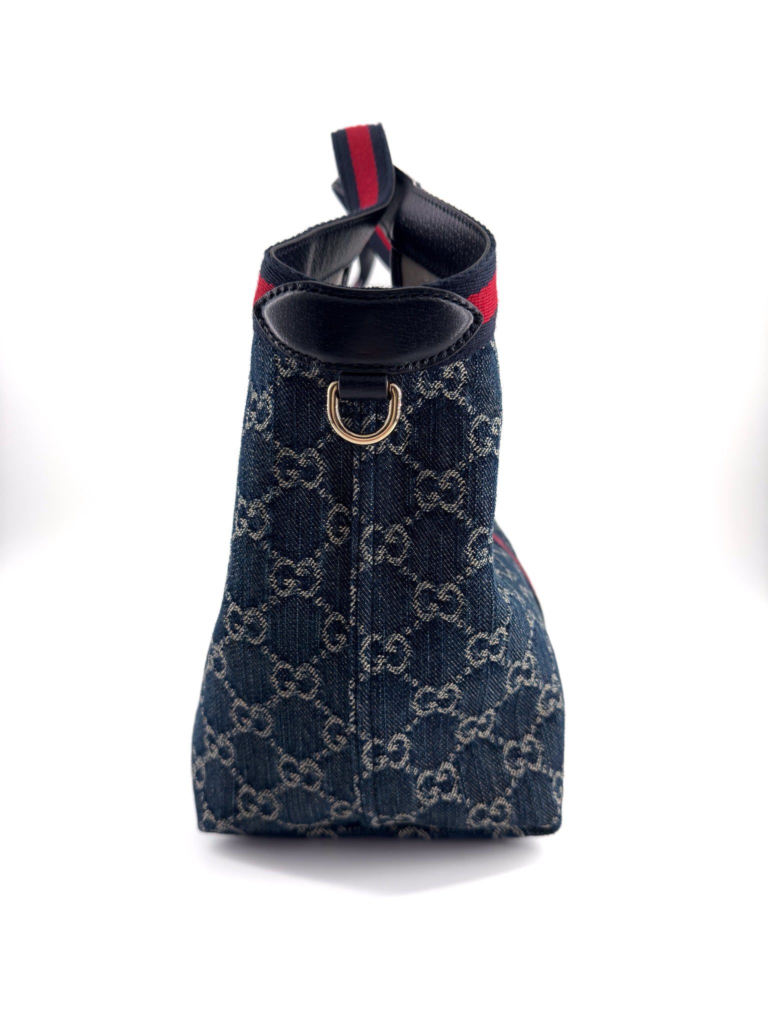 Gucci Denim GG Monogram Web Small Giglio Tote blue and white