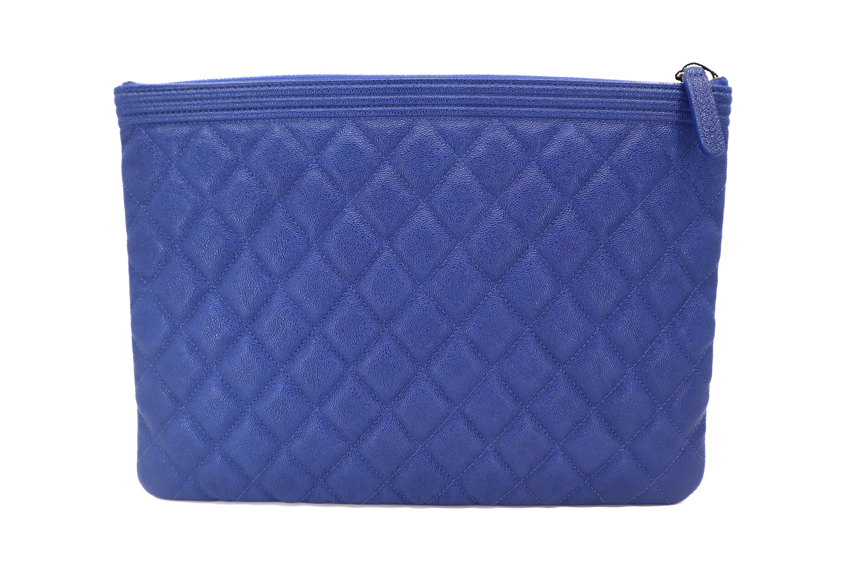 Chanel 19C Indigo Blue Caviar Quilted Boy O-Case Clutch Pouch Bag