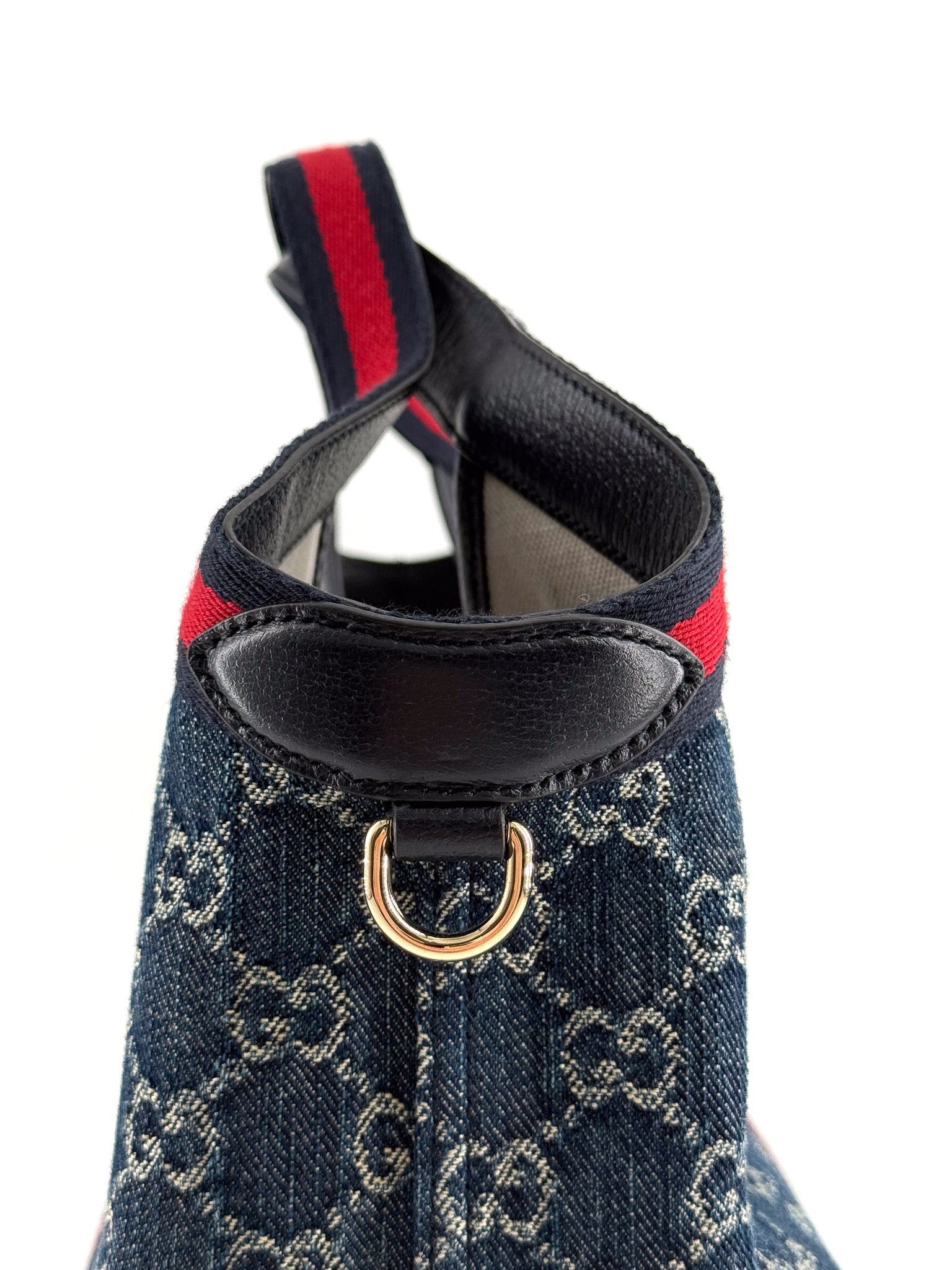 Gucci Denim GG Monogram Web Small Giglio Tote blue and white