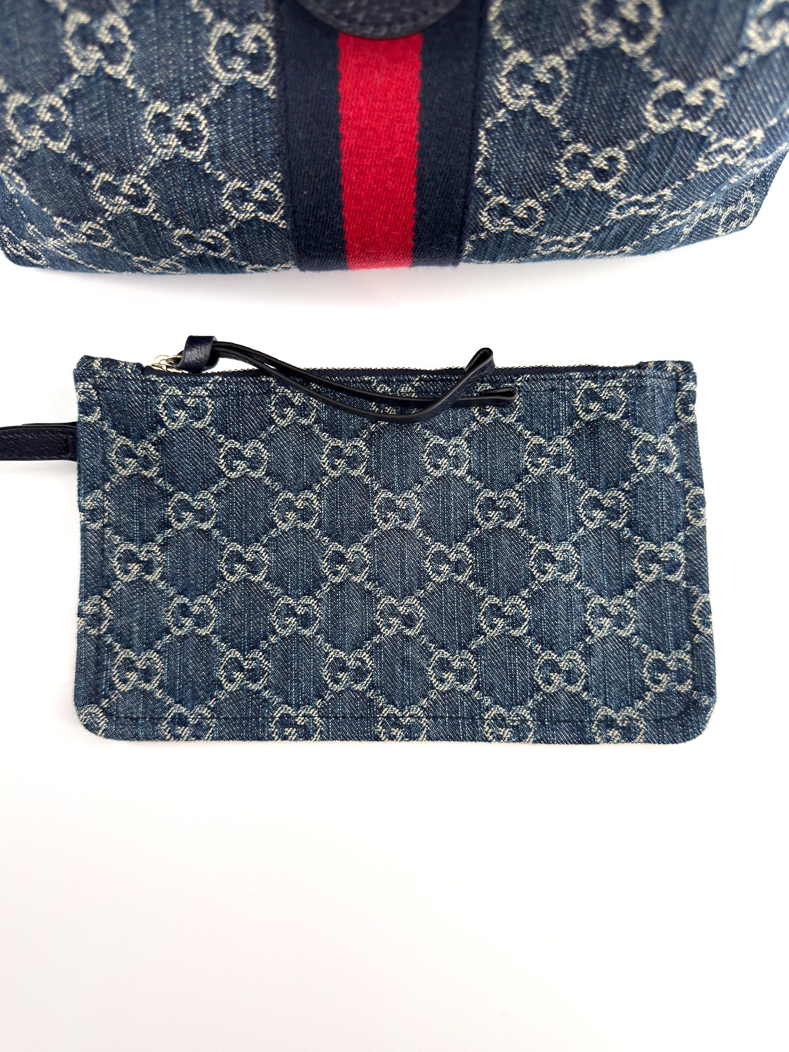 Gucci Denim GG Monogram Web Small Giglio Tote blue and white