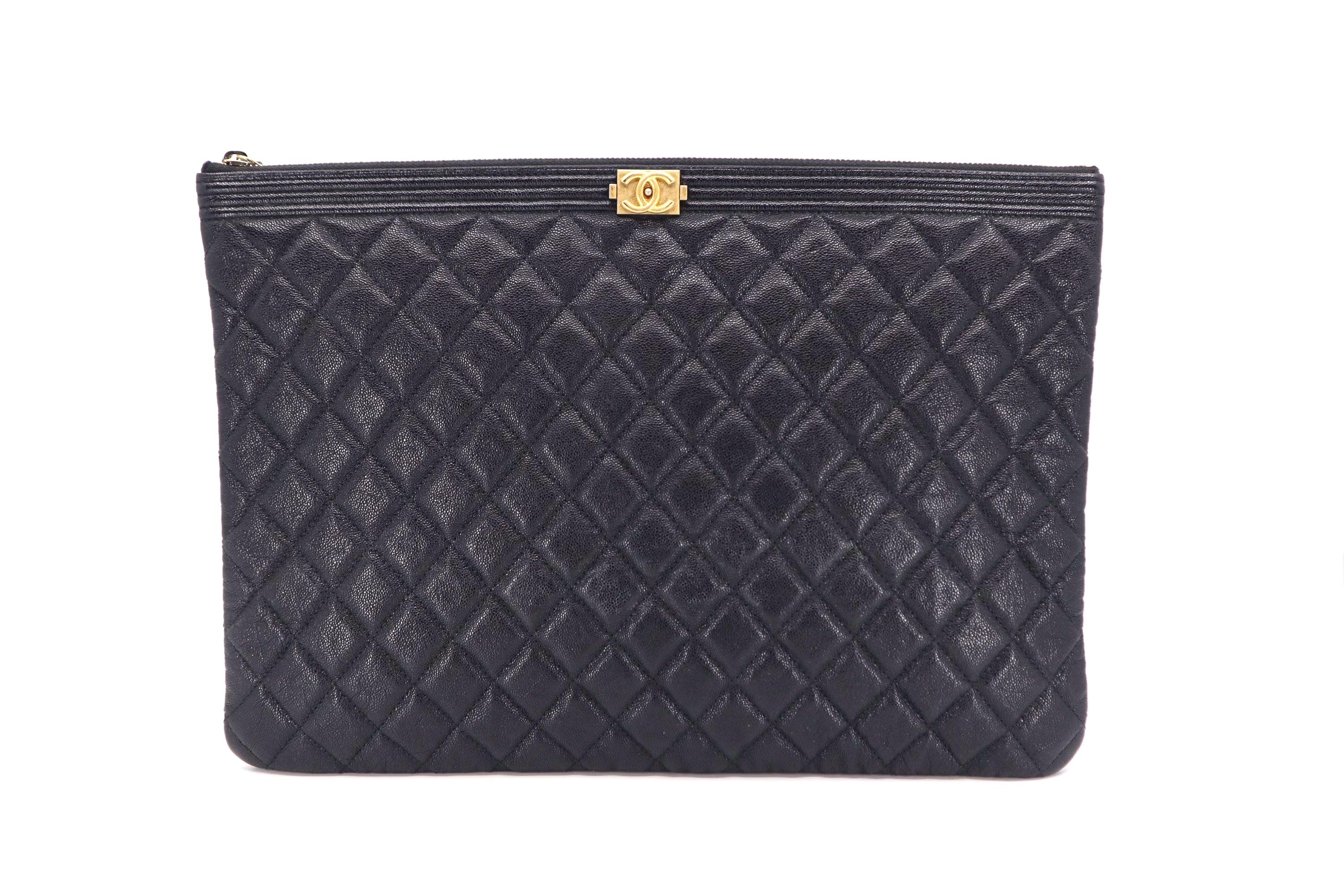 Chanel Caviar Quilted Large Boy Zip Pouch Black