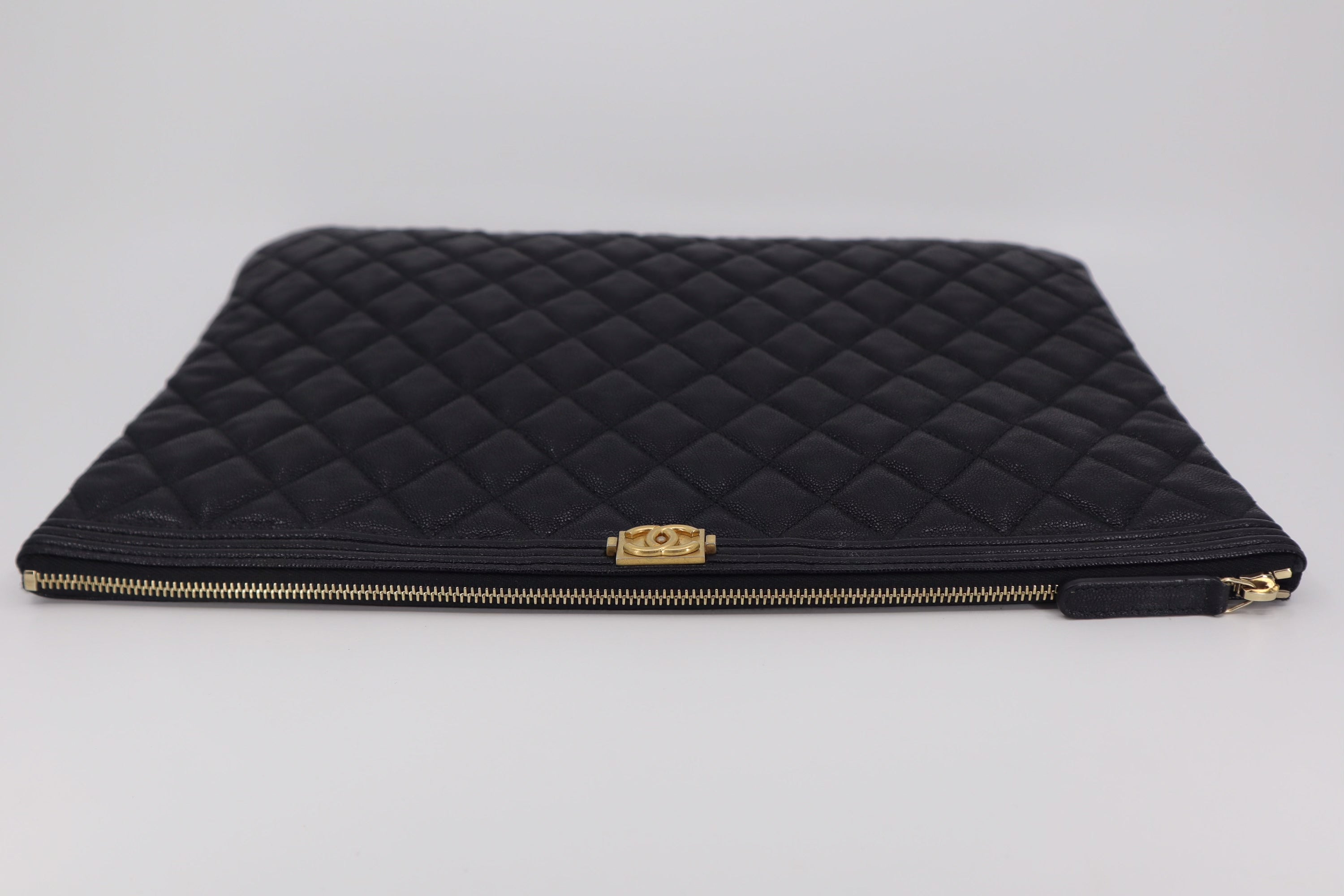 Chanel Caviar Quilted Large Boy Zip Pouch Black