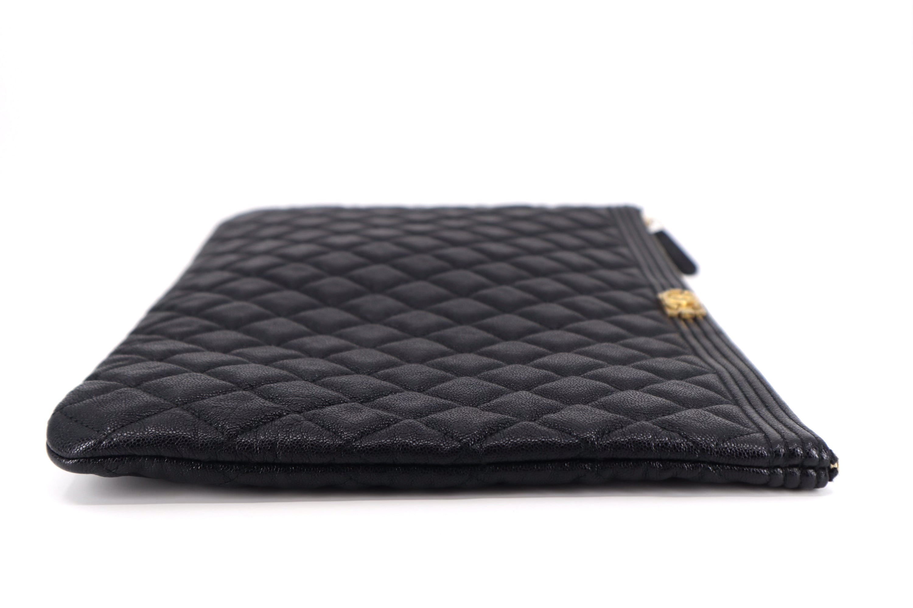 Chanel Caviar Quilted Large Boy Zip Pouch Black