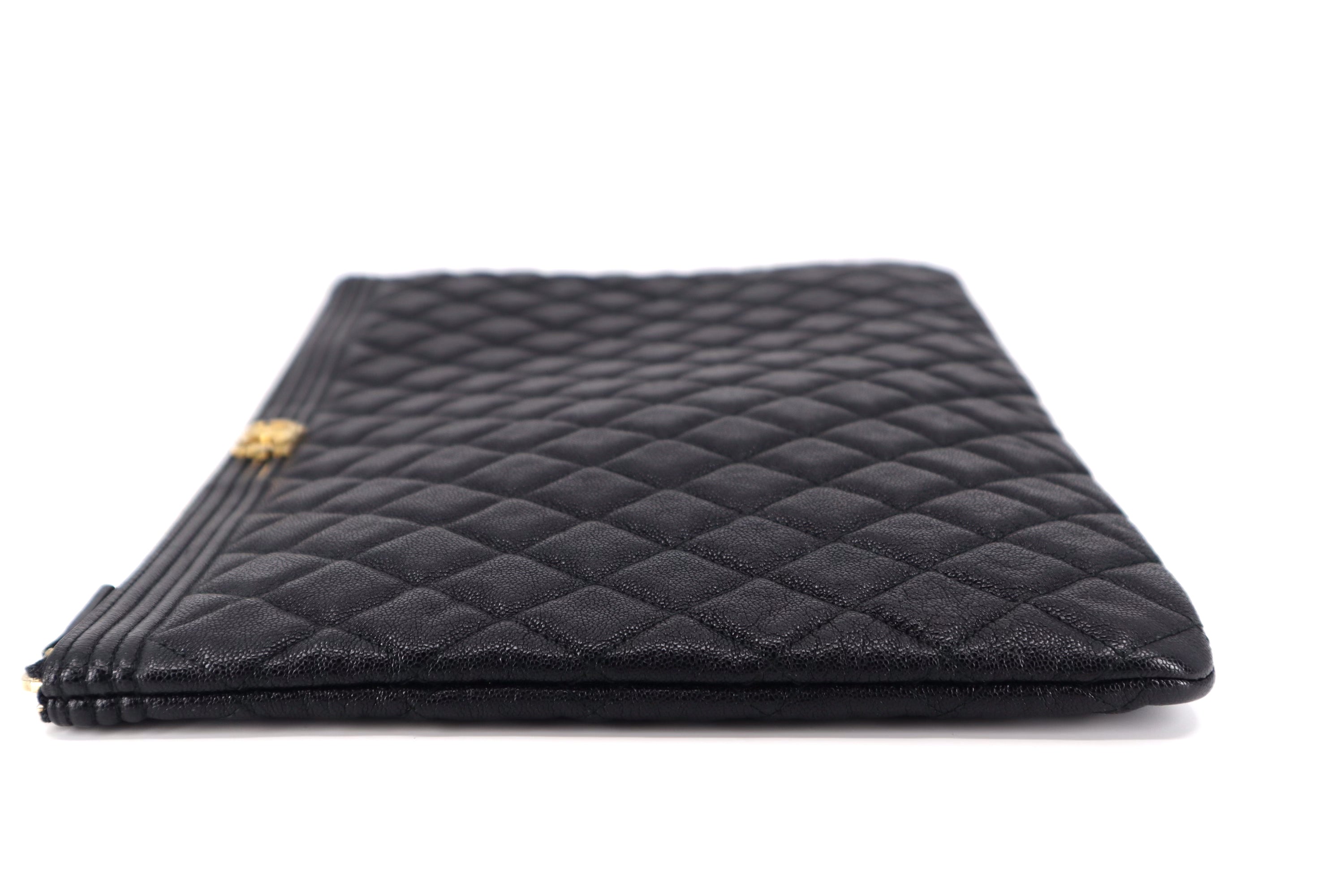 Chanel Caviar Quilted Large Boy Zip Pouch Black