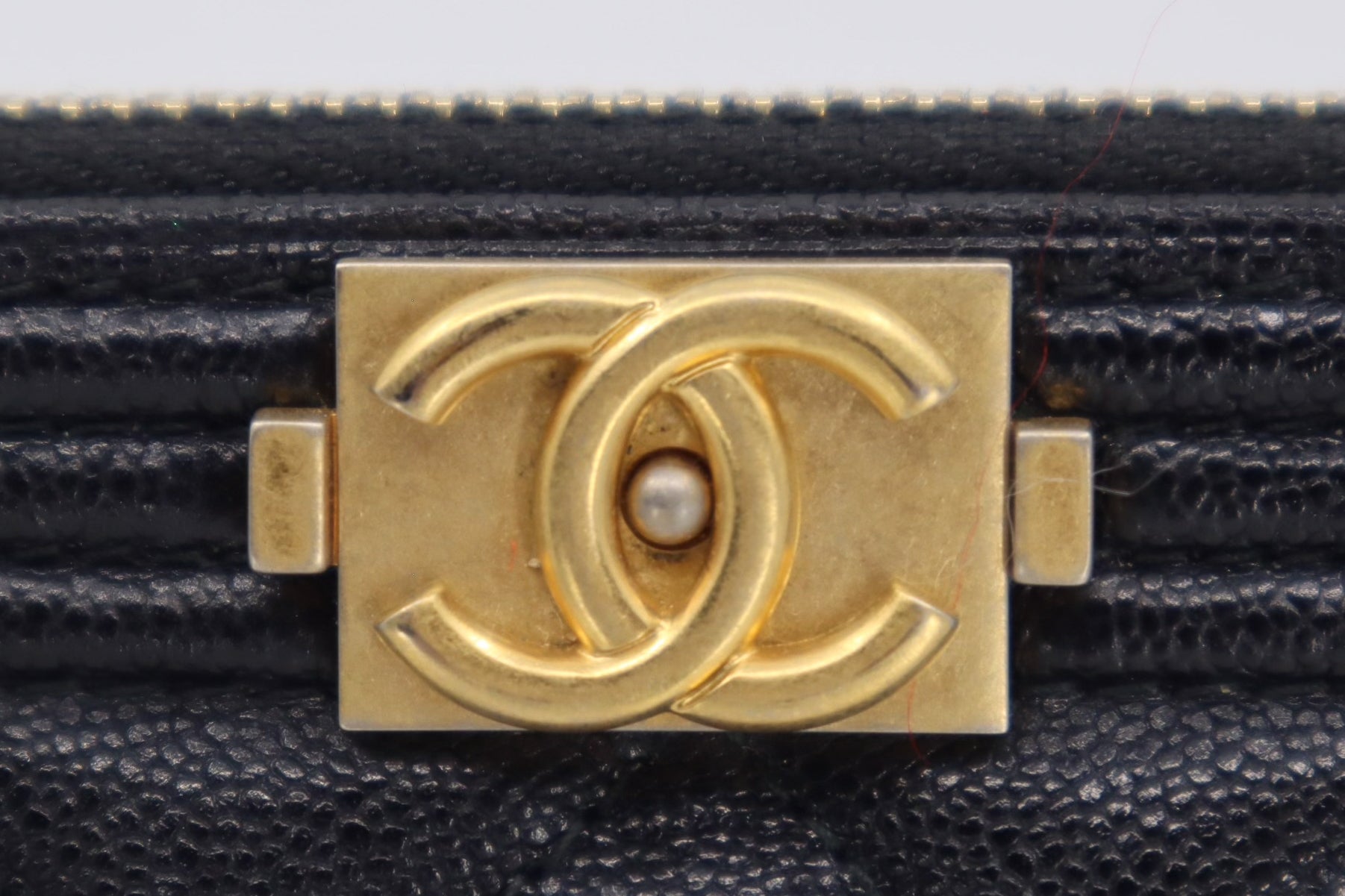 Chanel Caviar Quilted Large Boy Zip Pouch Black