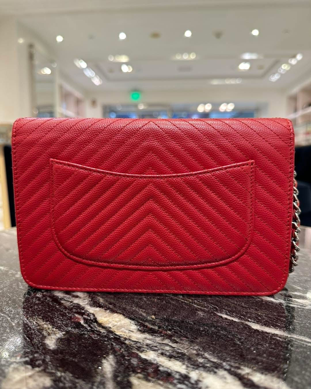 Chanel Chevron Wallet On Chain Red SHW
