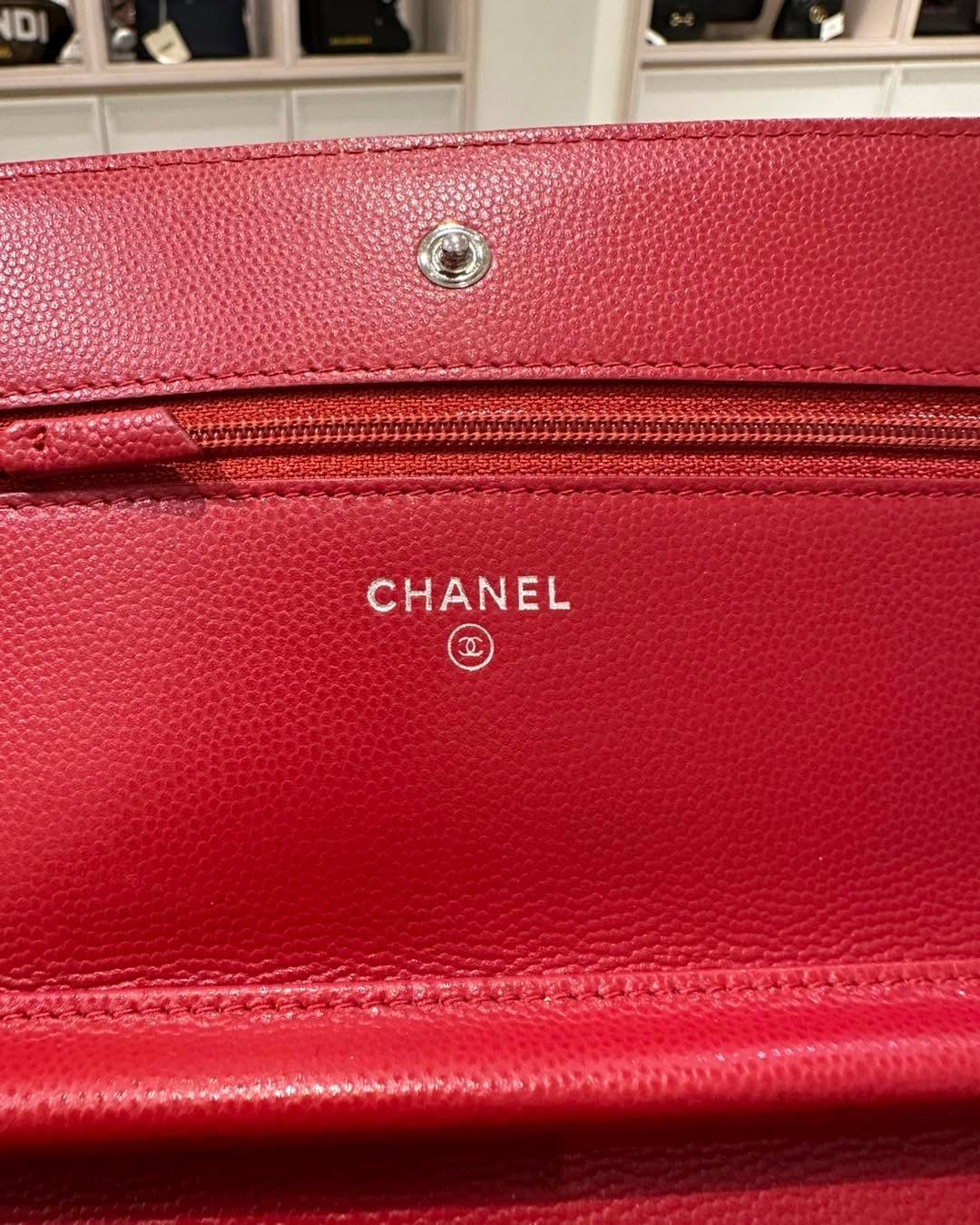 Chanel Chevron Wallet On Chain Red SHW