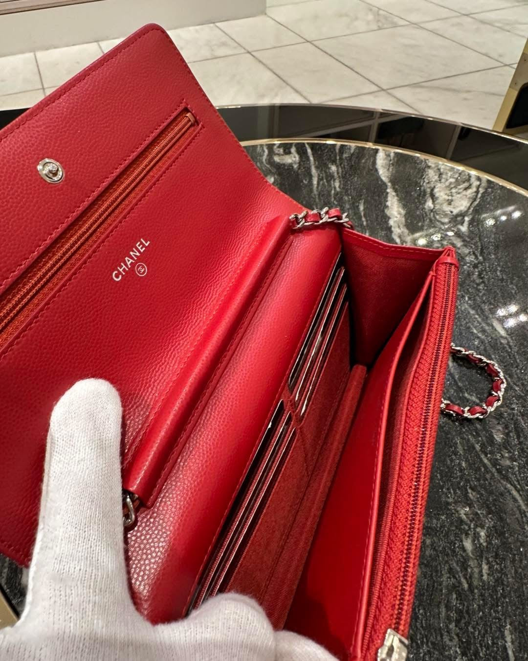 Chanel Chevron Wallet On Chain Red SHW