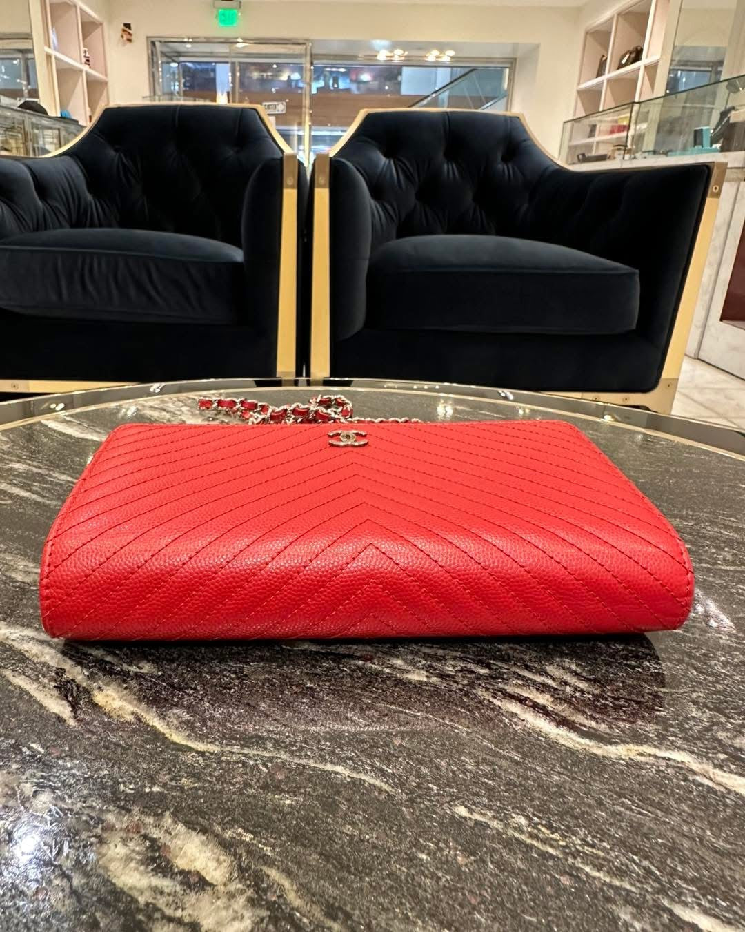 Chanel Chevron Wallet On Chain Red SHW