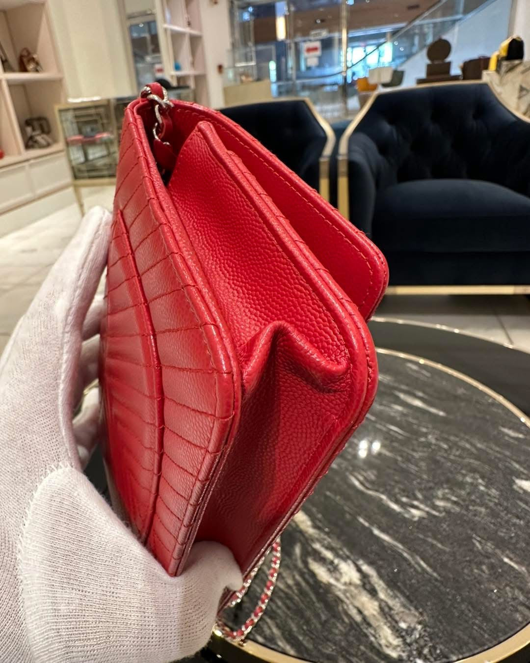 Chanel Chevron Wallet On Chain Red SHW