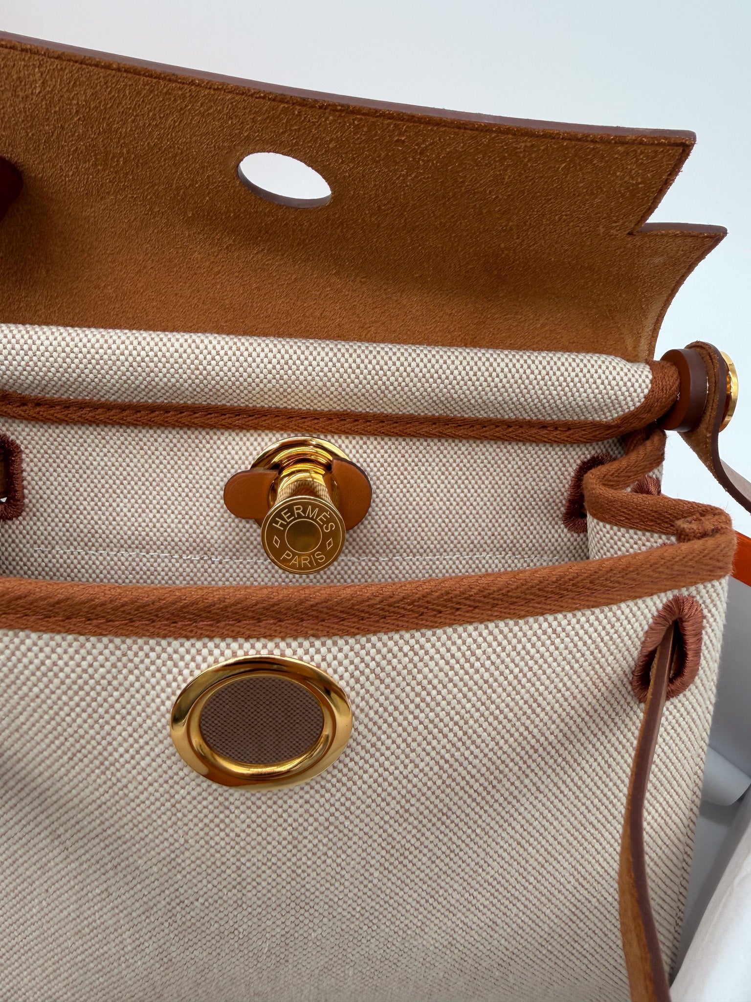 Hermes Mini Herbag Zip Retourne 20 Ecru Beige Fauve