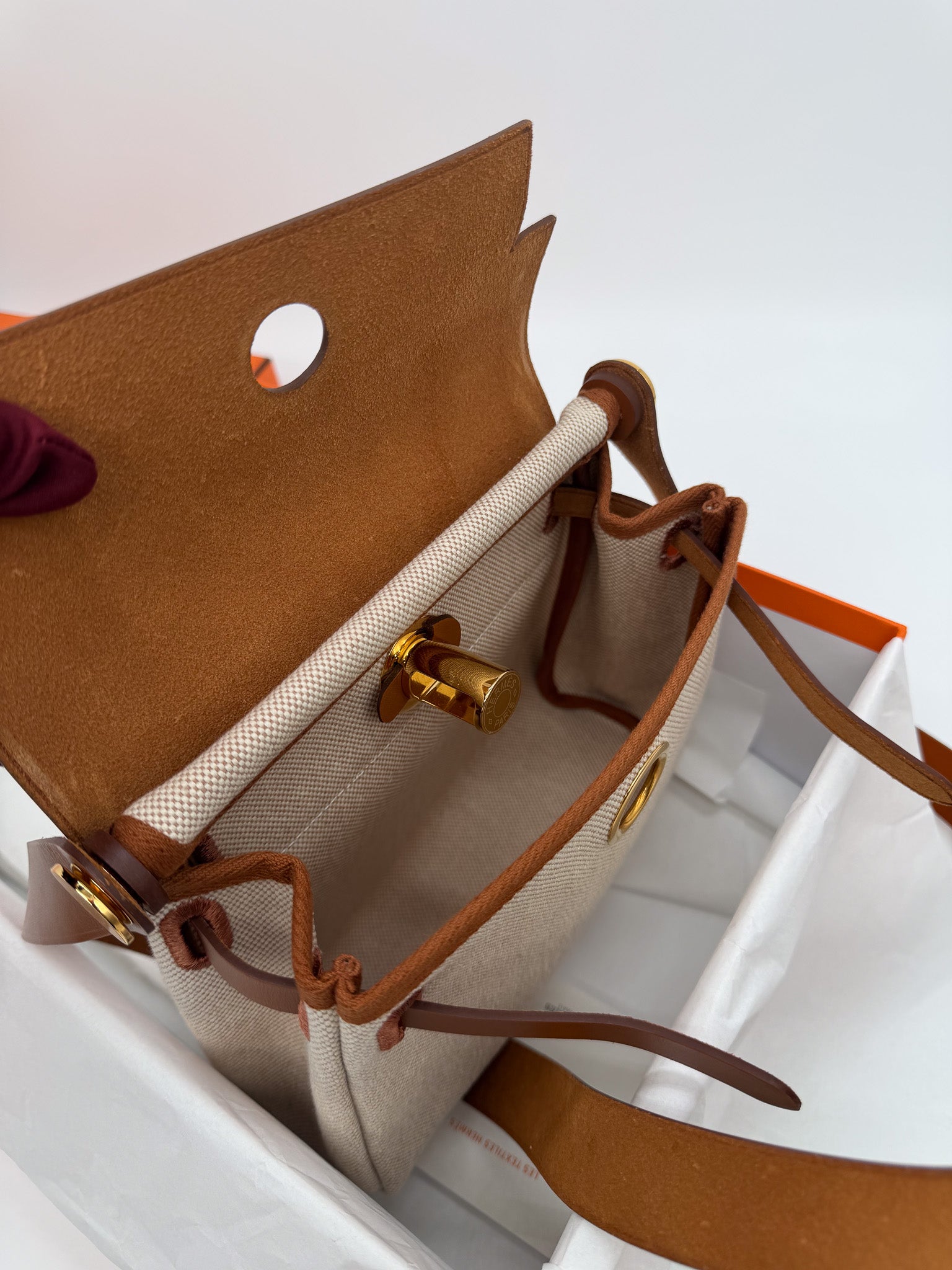 Hermes Mini Herbag Zip Retourne 20 Ecru Beige Fauve