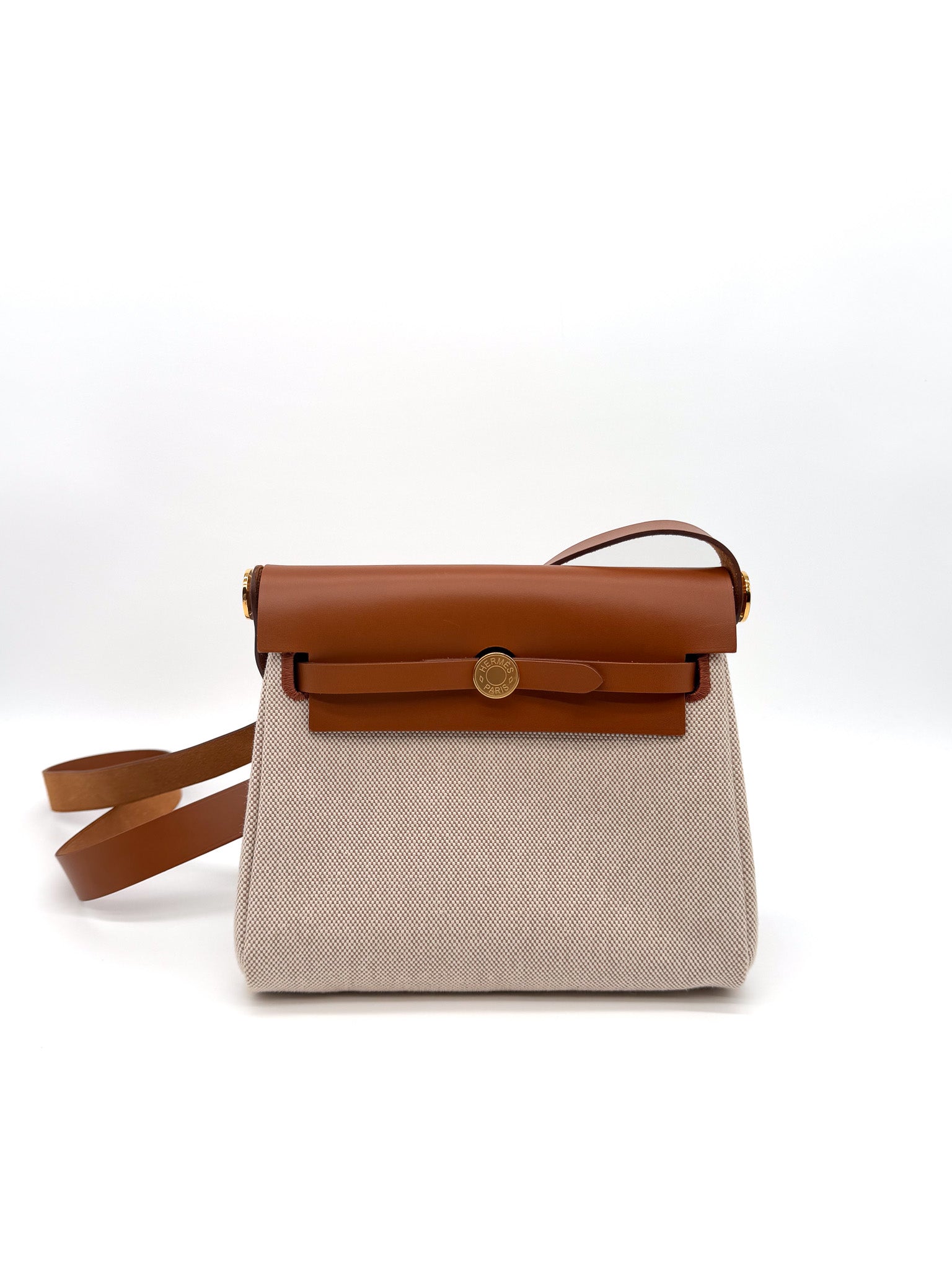 Hermes Mini Herbag Zip Retourne 20 Ecru Beige Fauve