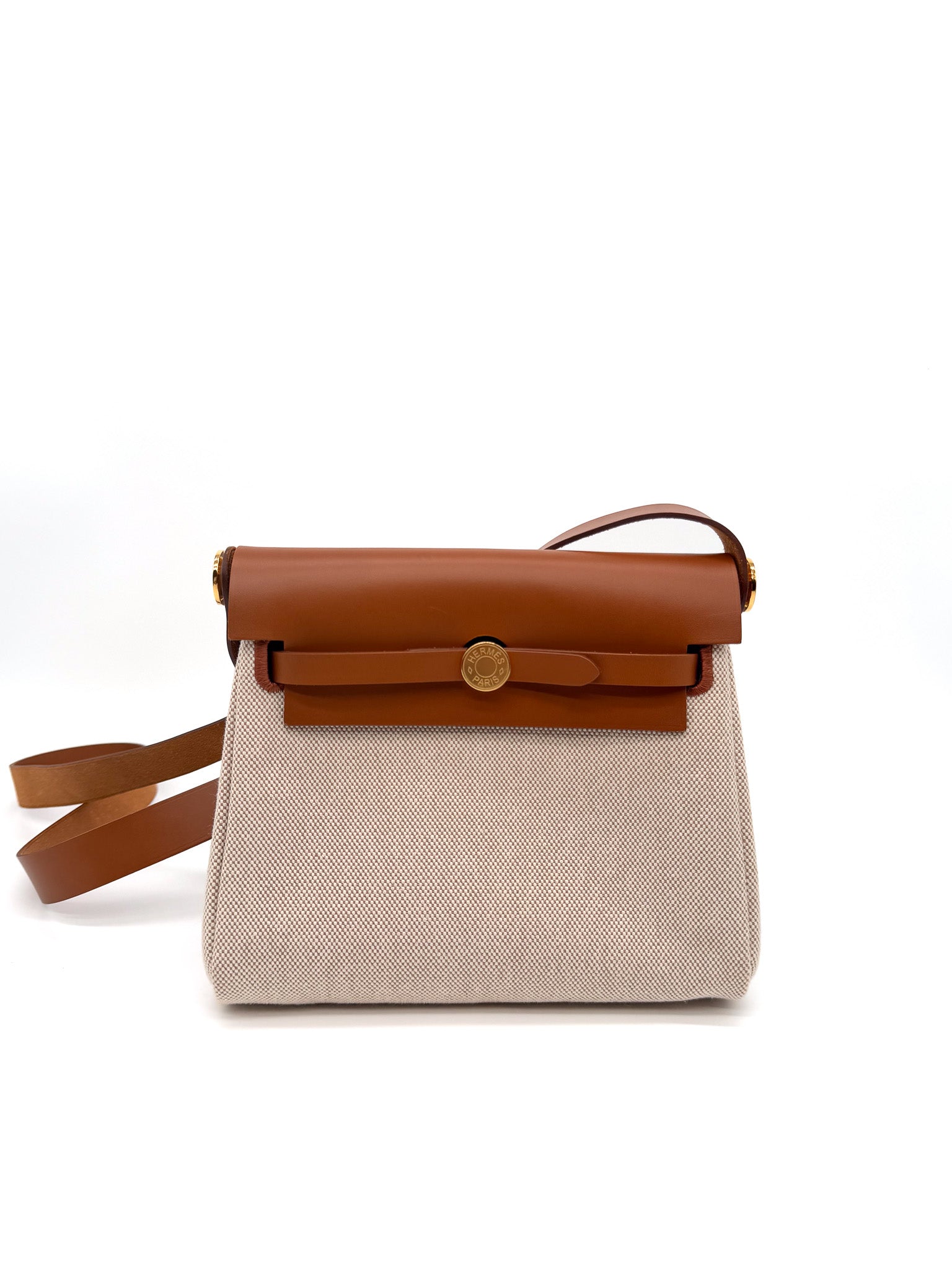 Hermes Mini Herbag Zip Retourne 20 Ecru Beige Fauve