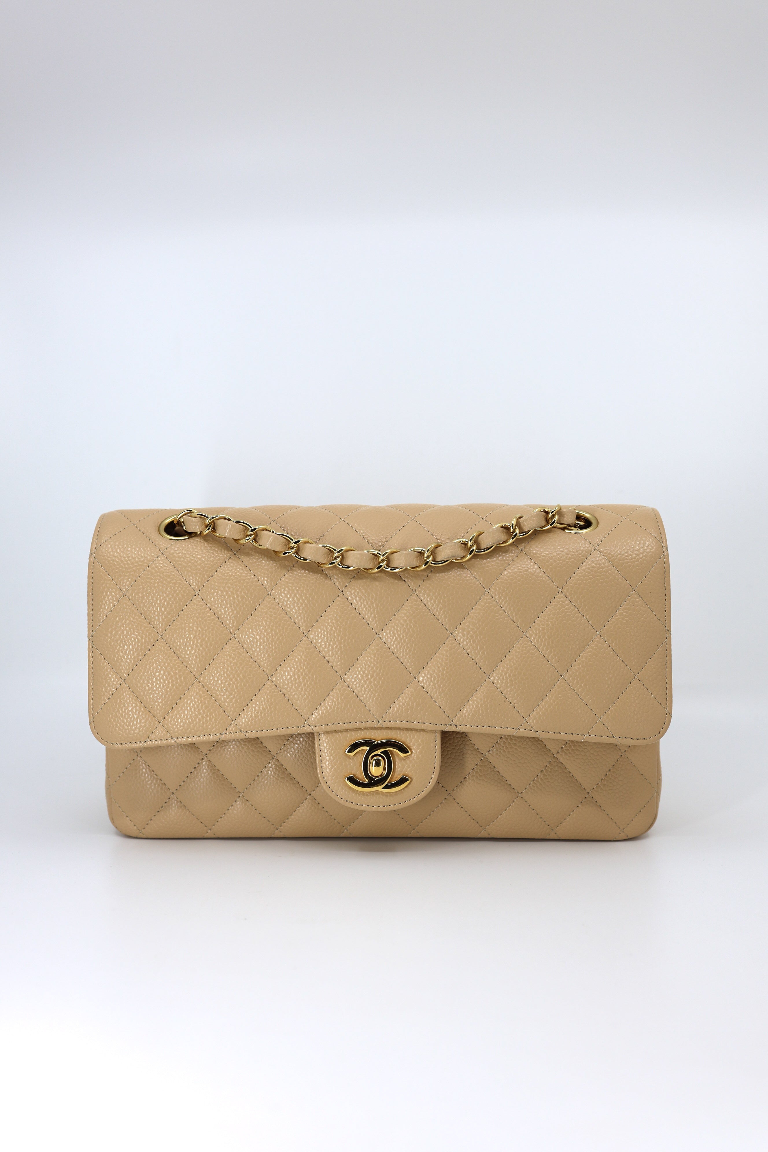 Chanel  Caviar Quilted Medium Double Flap Beige