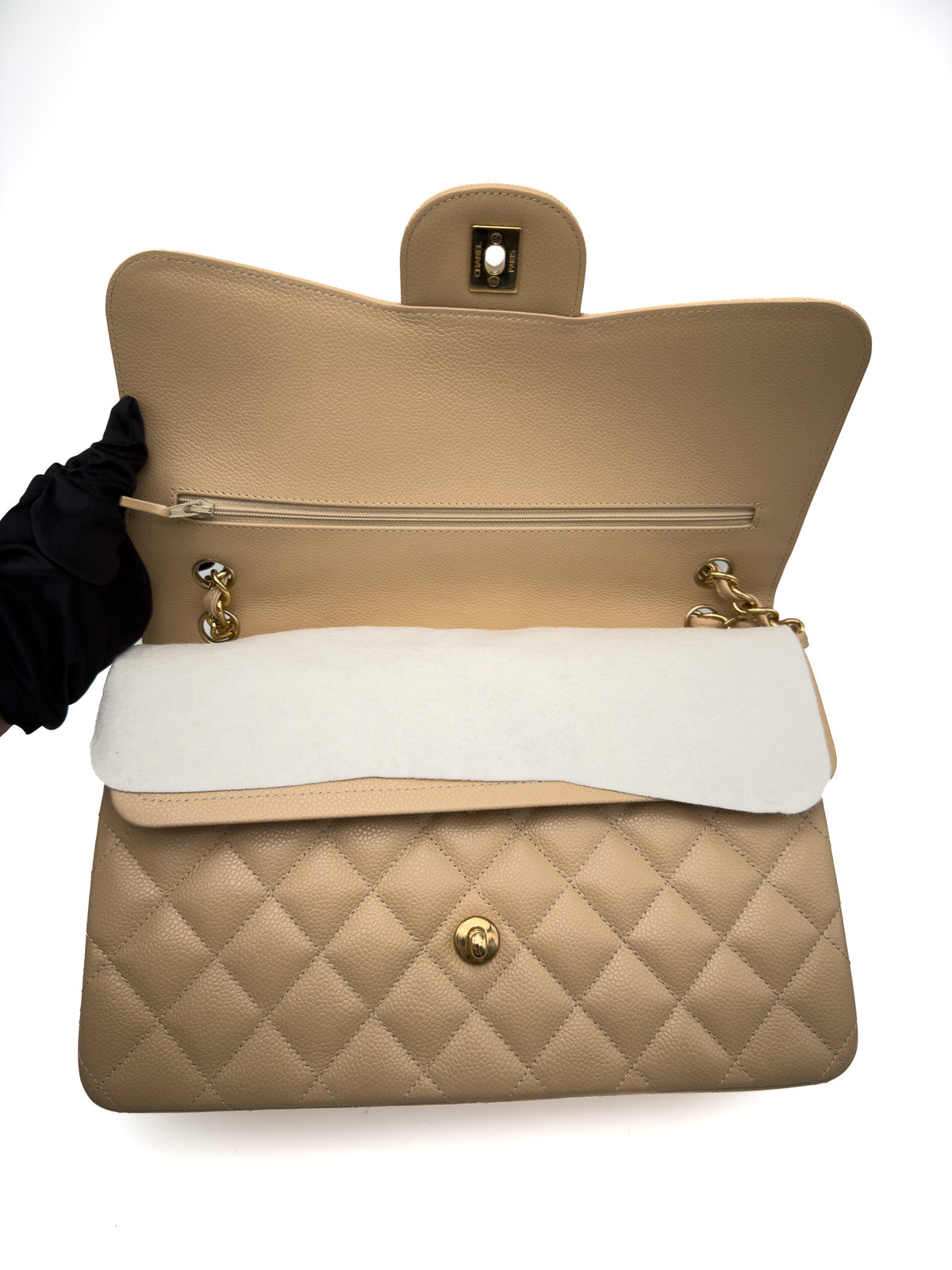 Chanel Beige Double Flap Caviar Leather GHW