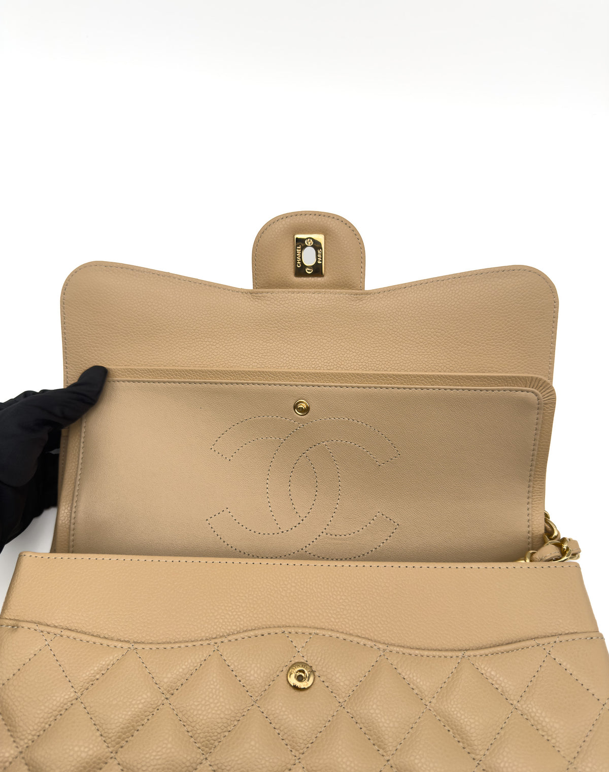 Chanel Beige Double Flap Caviar Leather GHW