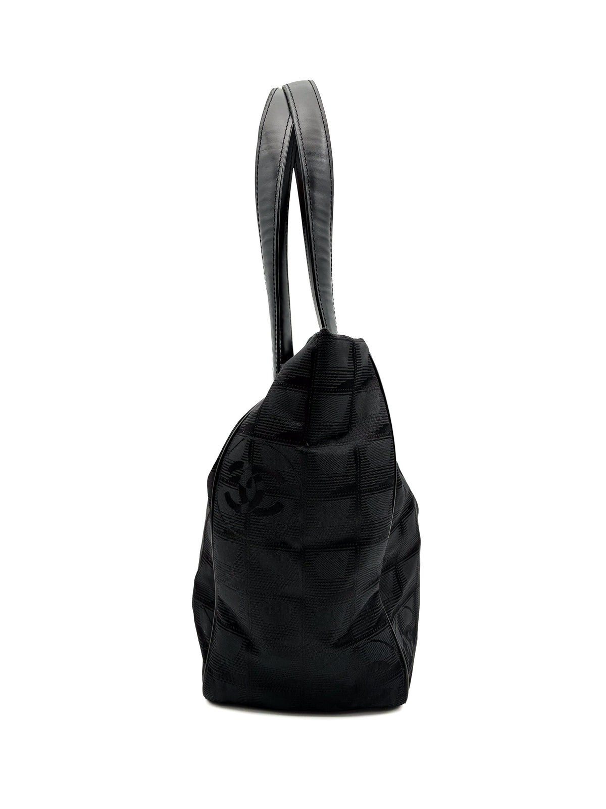 Chanel Vintage Travel Line Tote Bag Black Nylon
