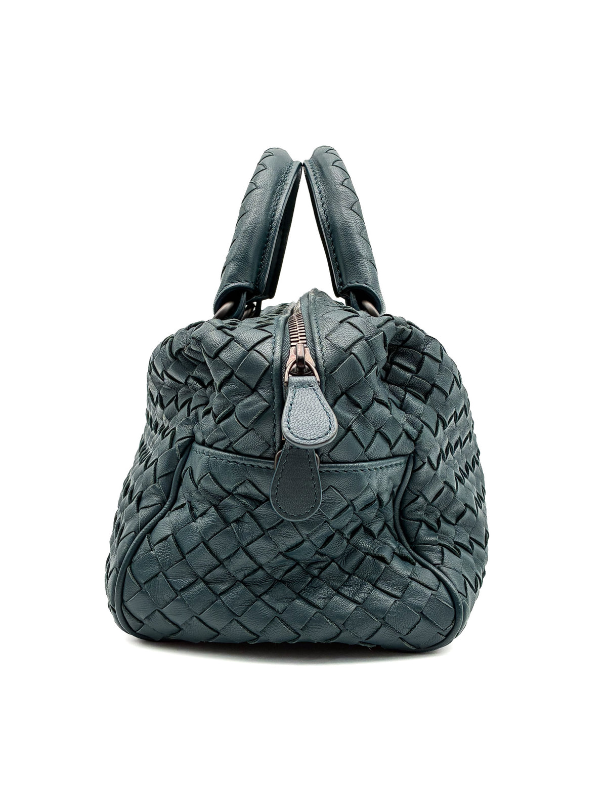 Bottega Veneta Dark Teal Intrecciato Mini Boston Bag