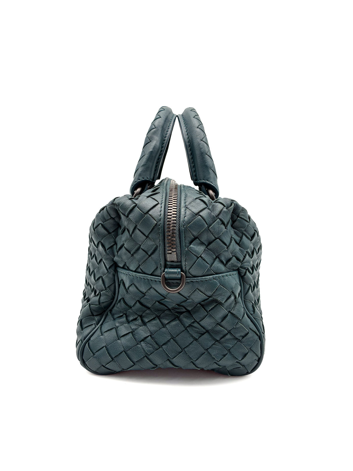 Bottega Veneta Dark Teal Intrecciato Mini Boston Bag