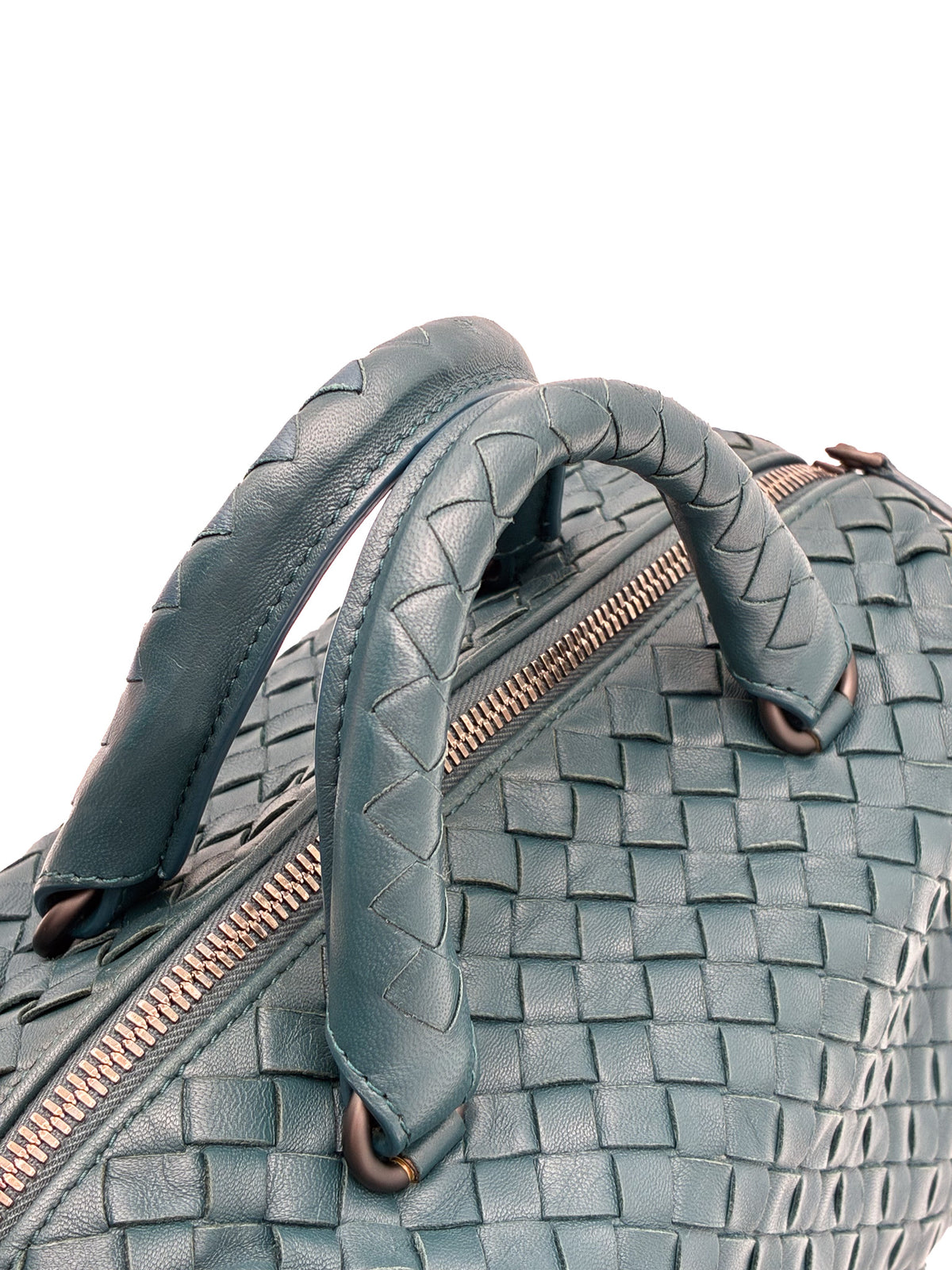 Bottega Veneta Dark Teal Intrecciato Mini Boston Bag