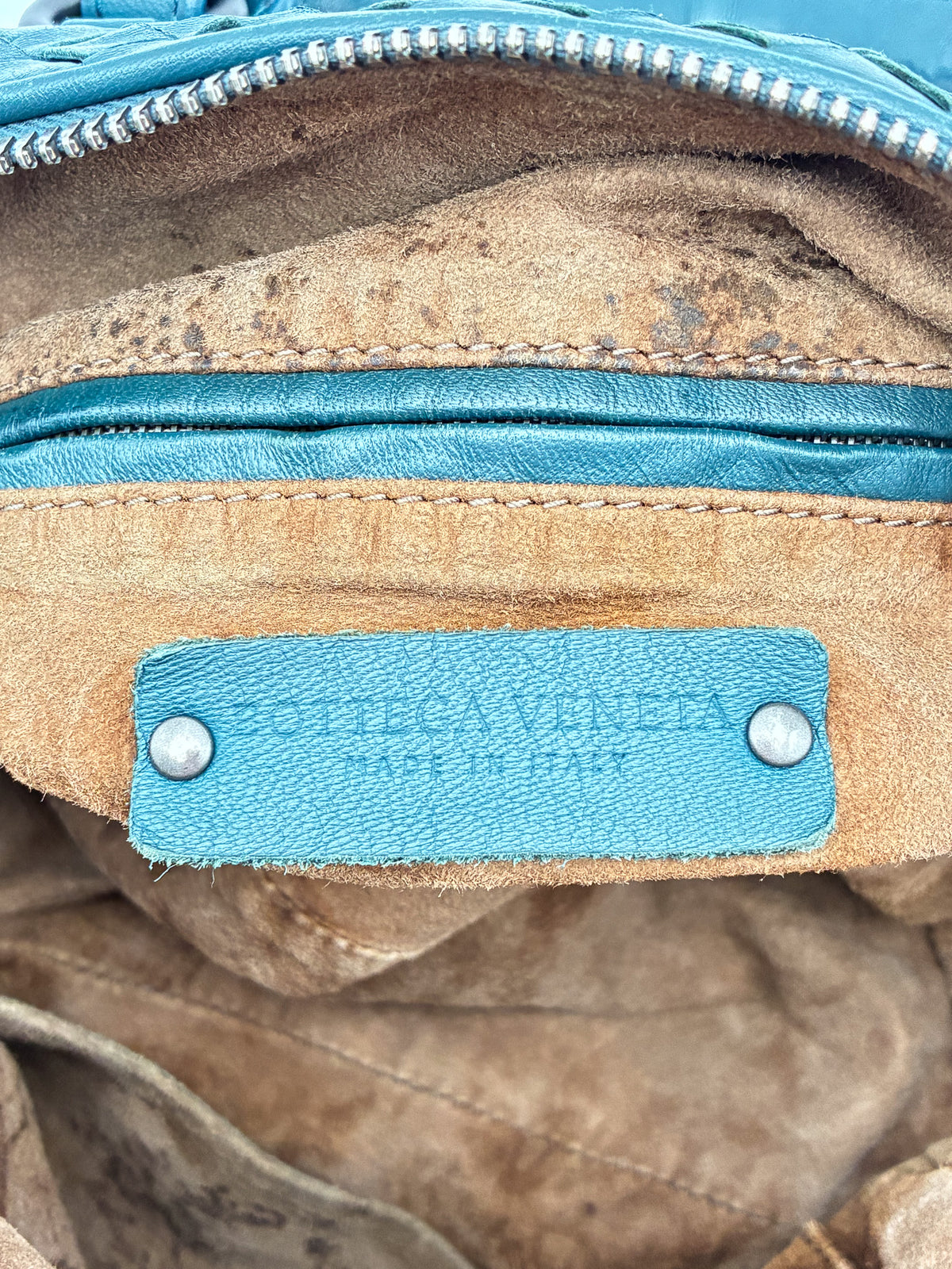 Bottega Veneta Dark Teal Intrecciato Mini Boston Bag