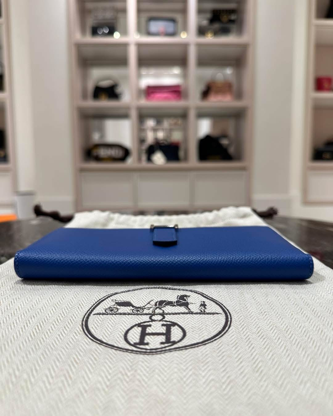 Hermes Bearn Soufflet Bi-fold Long Wallet Blue