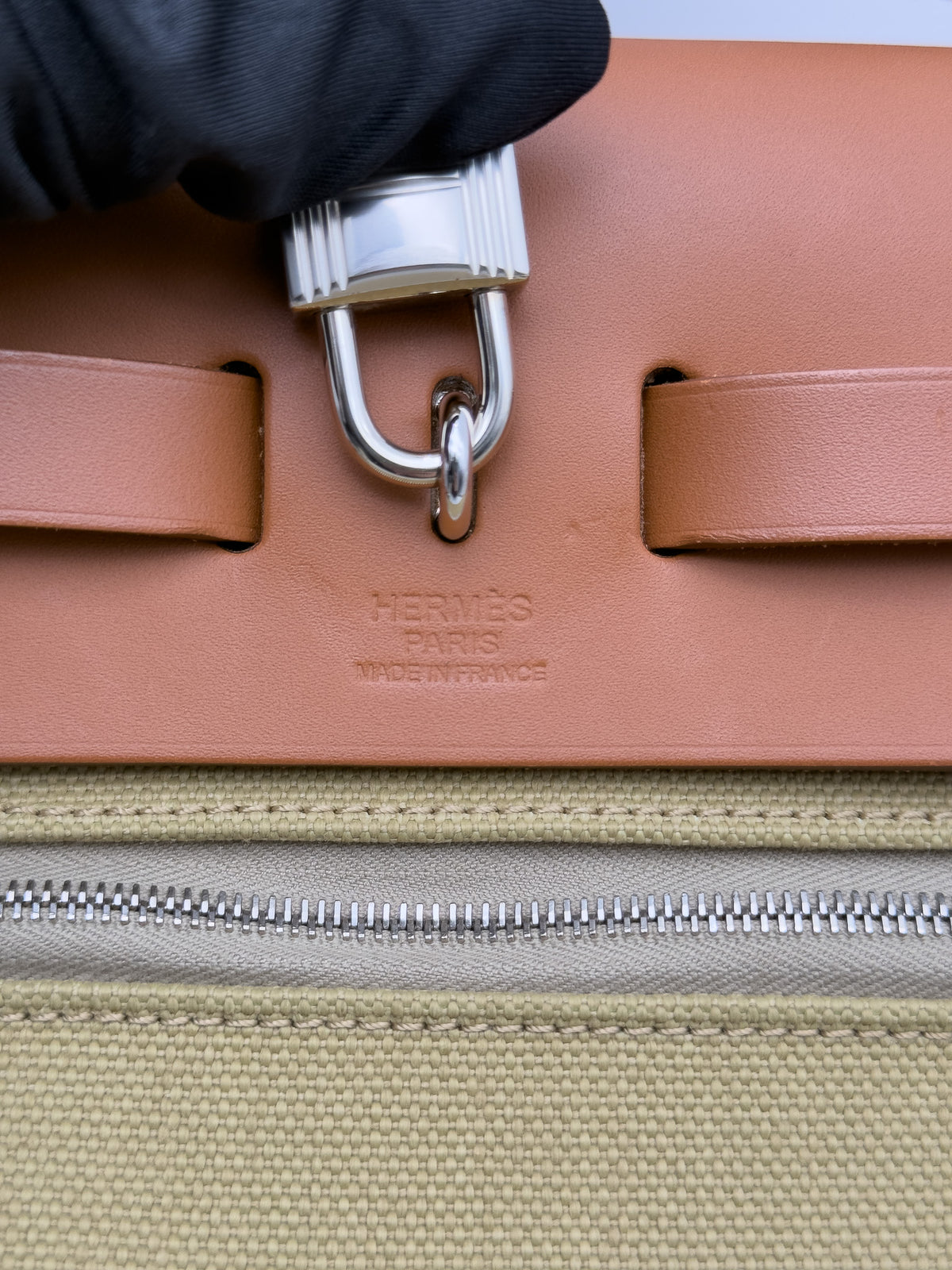 Hermes Herbag Zip Military Toile Vache Hunter