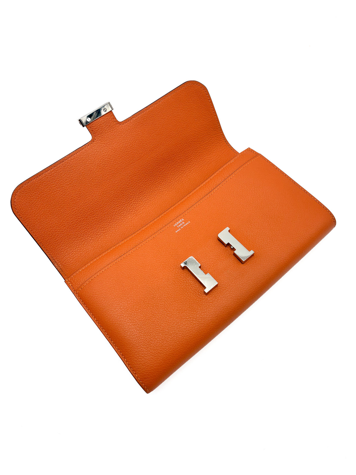 Hermes Constance Long Wallet Orange Evercolor PHW