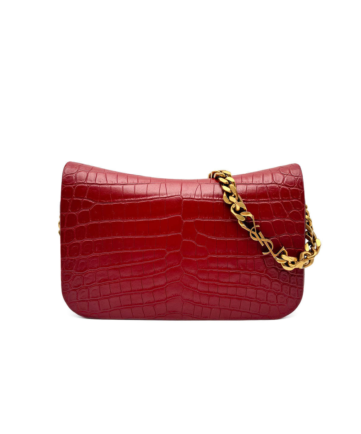 Yves Saint Laurent Red Elise Shoulder Bag Crocodile Embossed Leather Small