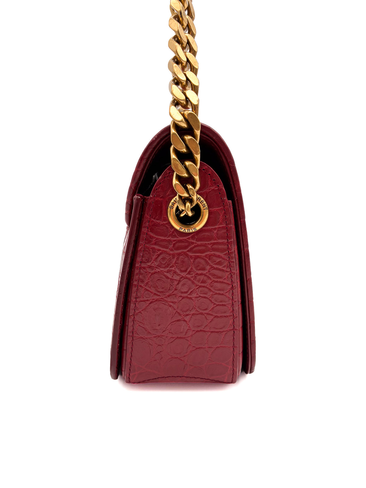 Yves Saint Laurent Red Elise Shoulder Bag Crocodile Embossed Leather Small
