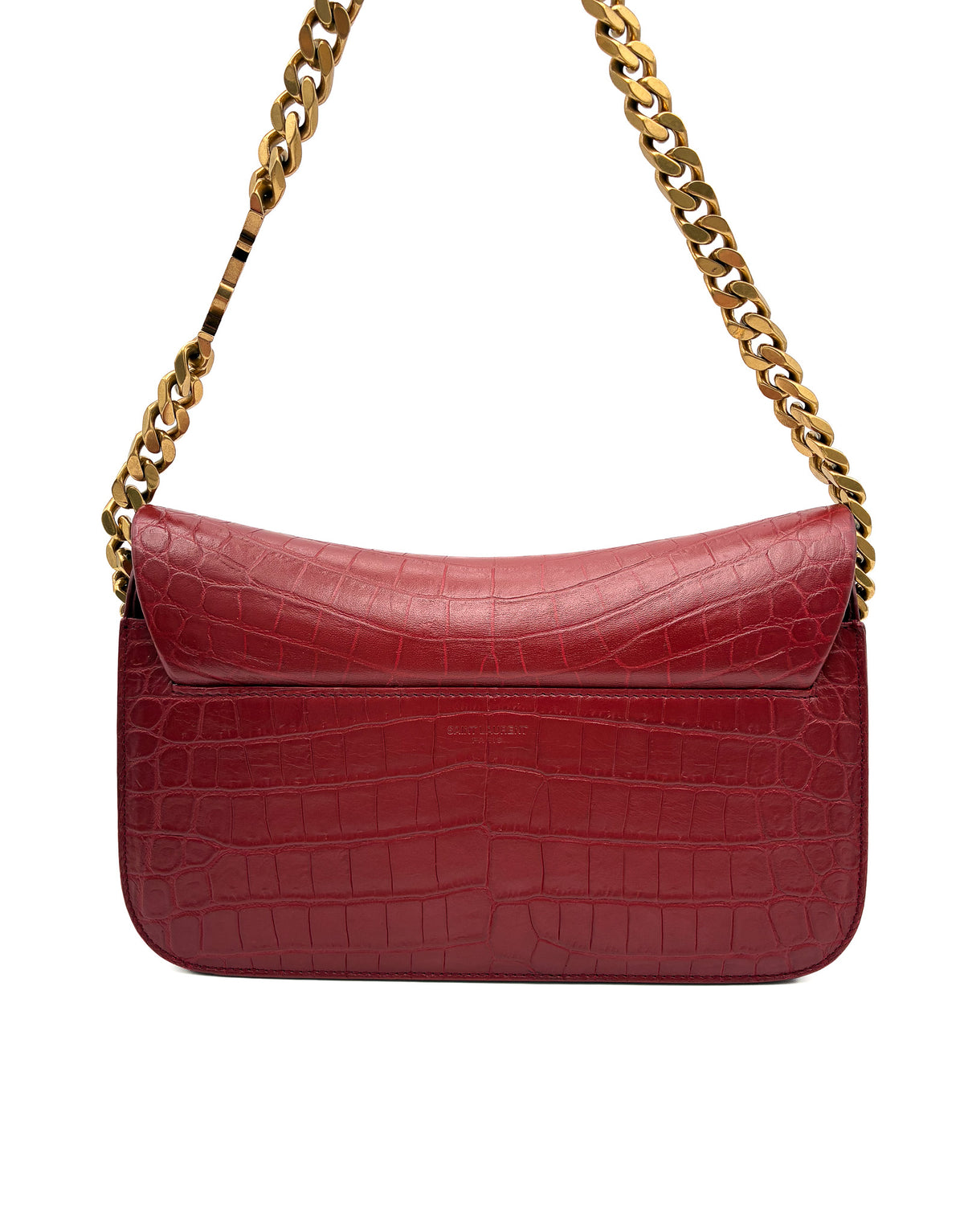 Yves Saint Laurent Red Elise Shoulder Bag Crocodile Embossed Leather Small