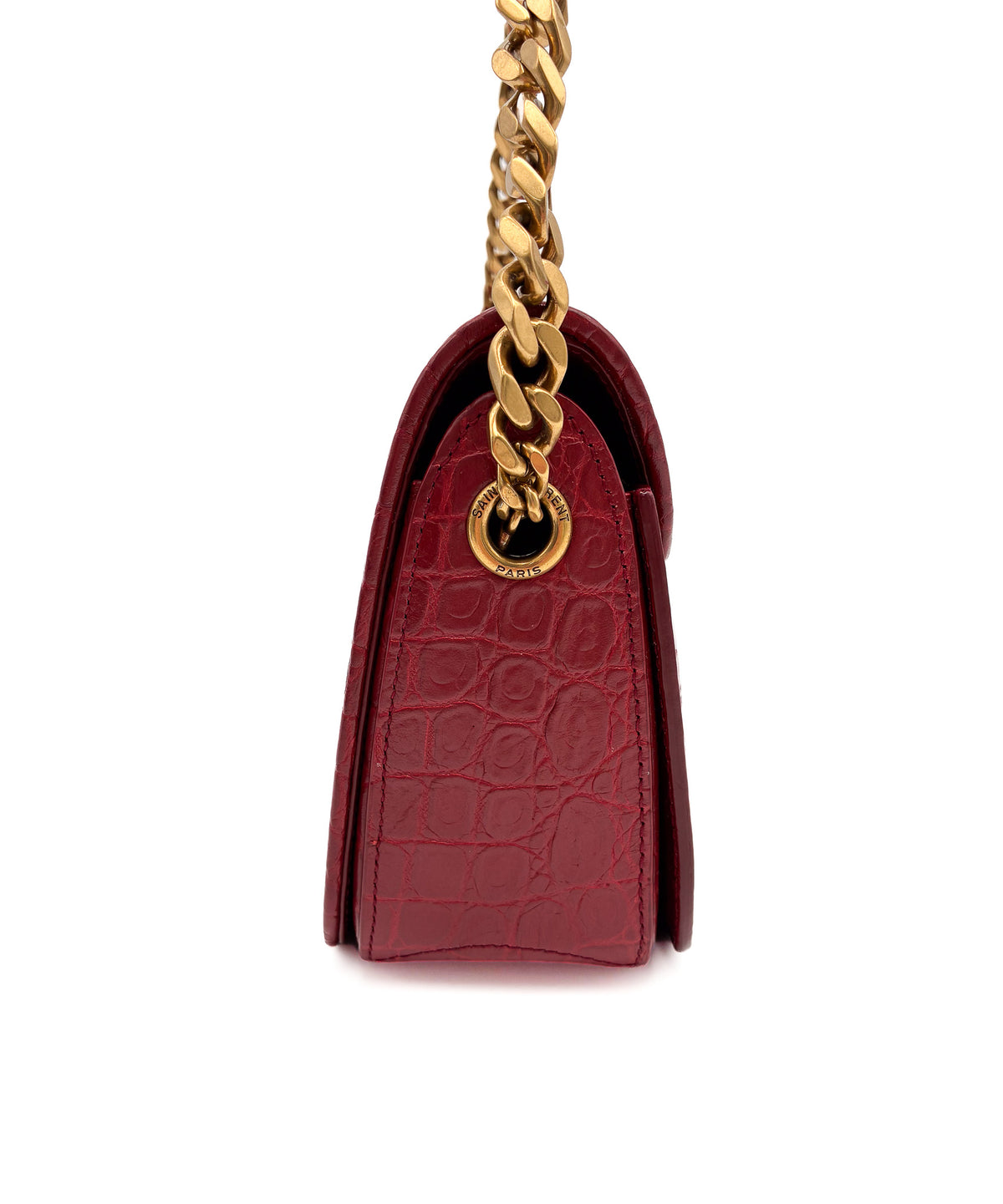 Yves Saint Laurent Red Elise Shoulder Bag Crocodile Embossed Leather Small