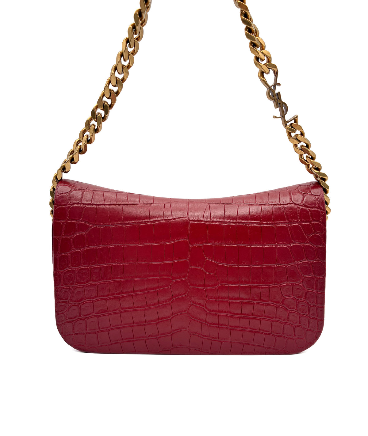 Yves Saint Laurent Red Elise Shoulder Bag Crocodile Embossed Leather Small