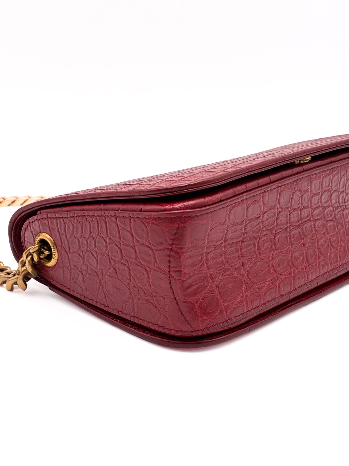 Yves Saint Laurent Red Elise Shoulder Bag Crocodile Embossed Leather Small