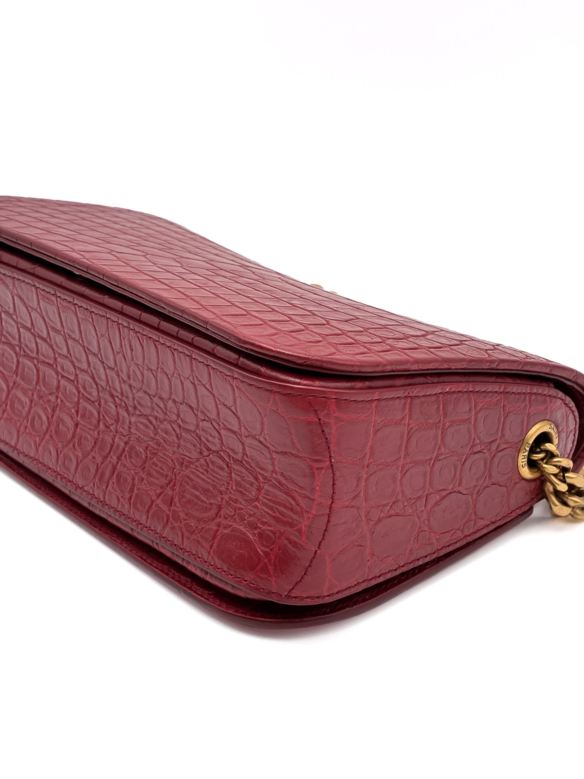 Yves Saint Laurent Red Elise Shoulder Bag Crocodile Embossed Leather Small