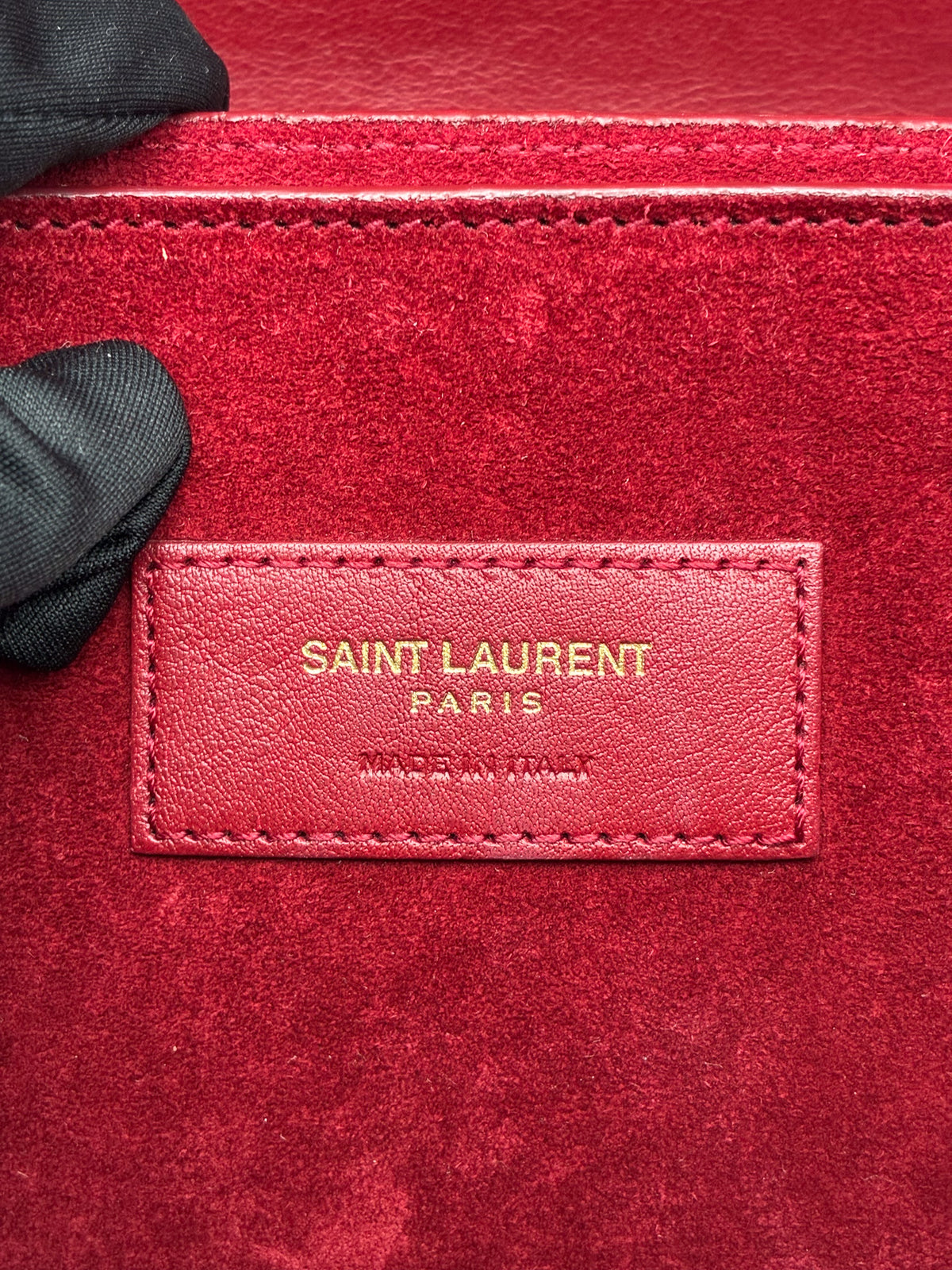 Yves Saint Laurent Red Elise Shoulder Bag Crocodile Embossed Leather Small