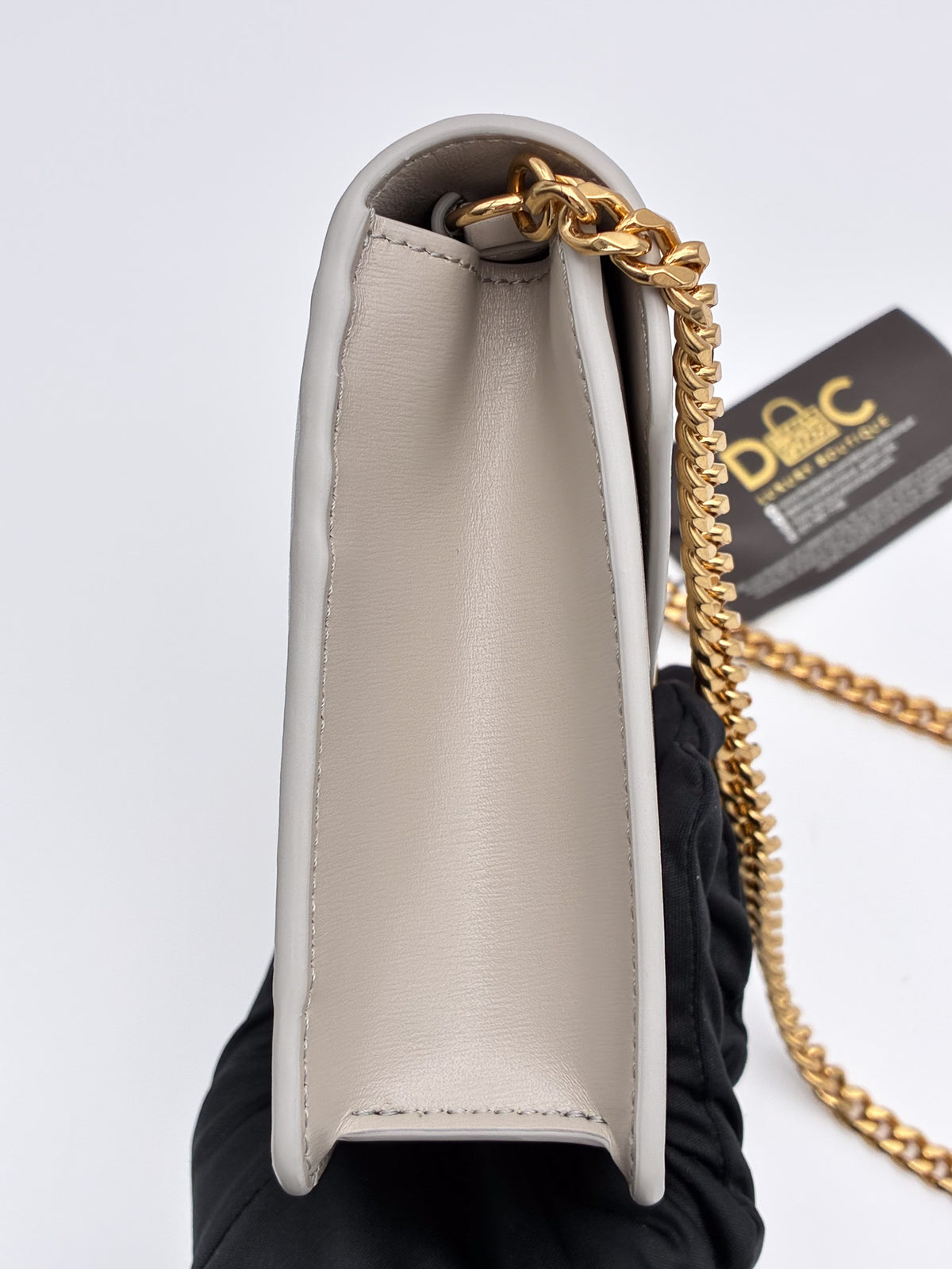 Celine Shiny Triomphe Margo Wallet on Chain Light Stone