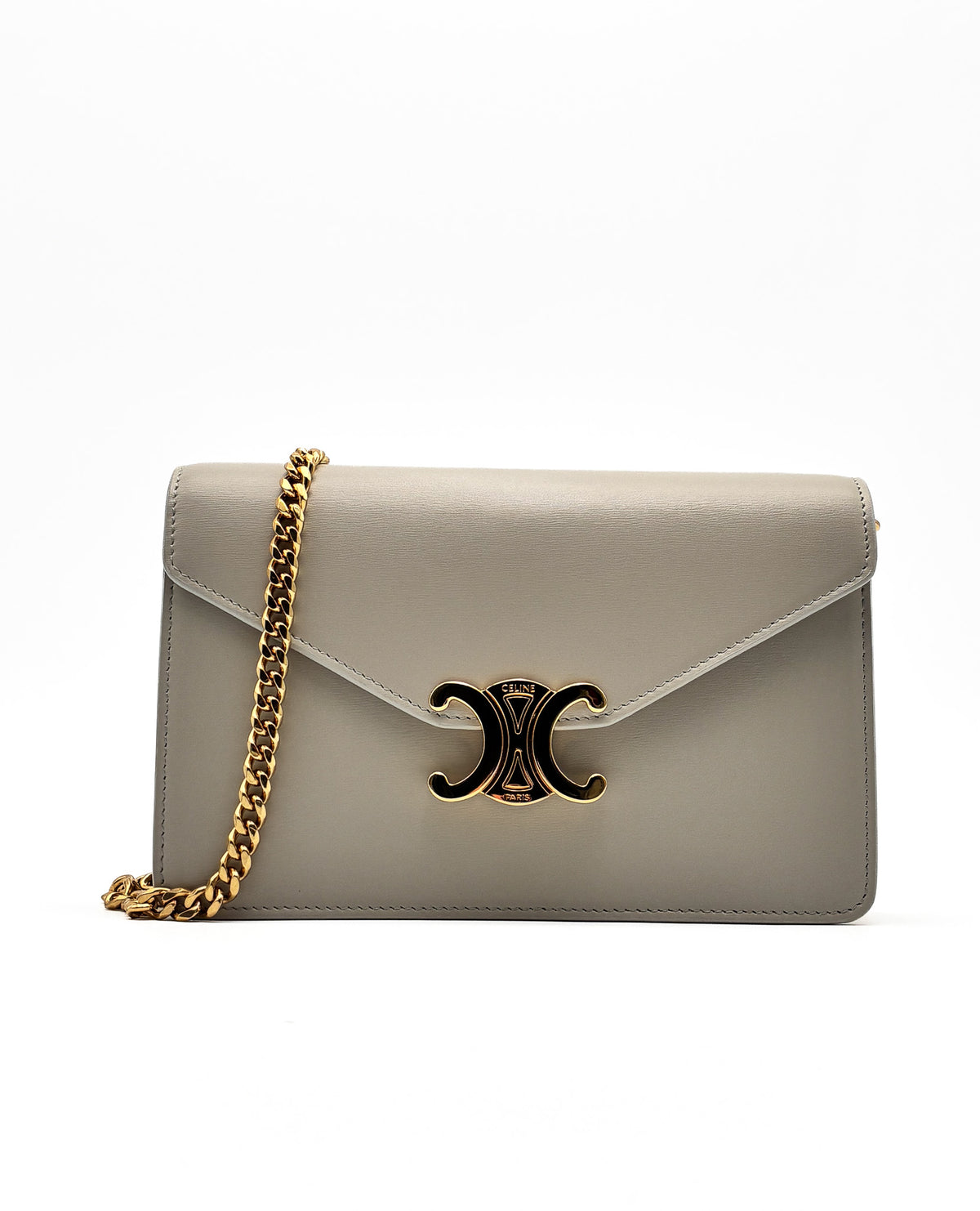 Celine Shiny Triomphe Margo Wallet on Chain Light Stone